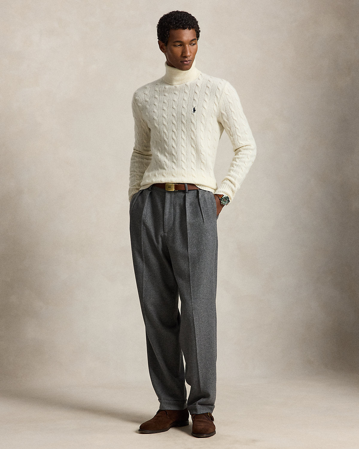 Cable Wool-Cashmere Turtleneck Sweater