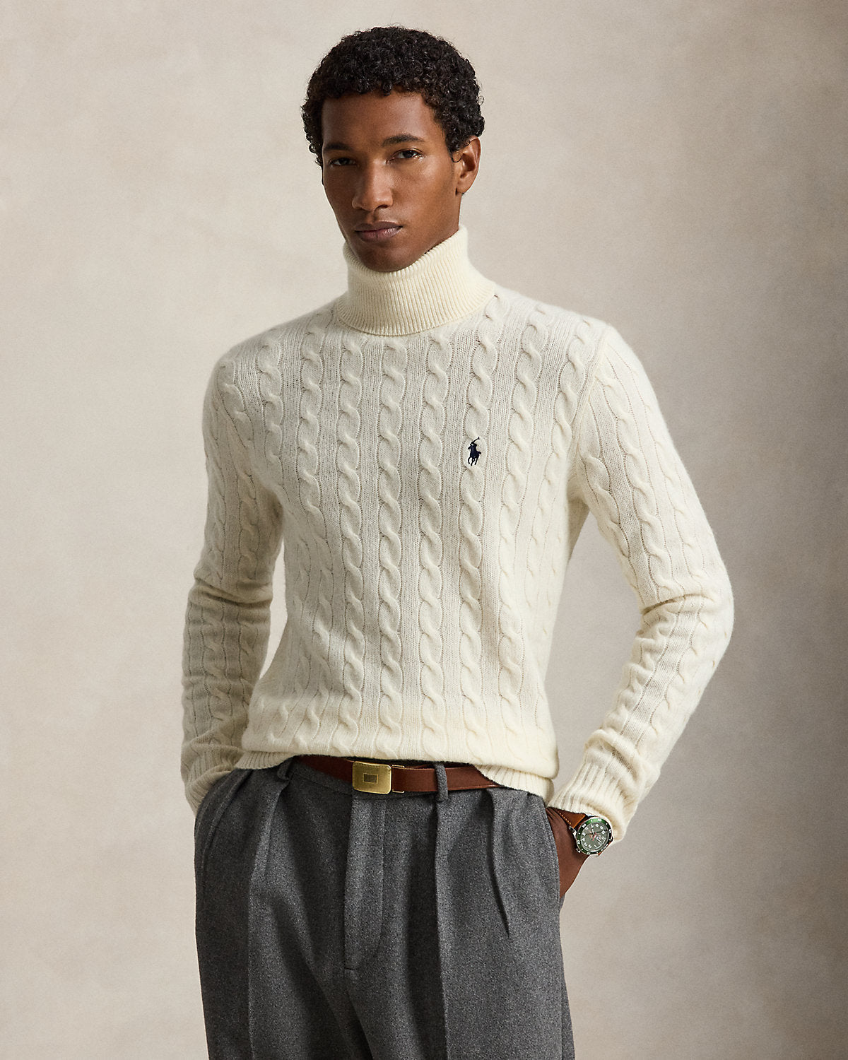 Cable Wool-Cashmere Turtleneck Sweater