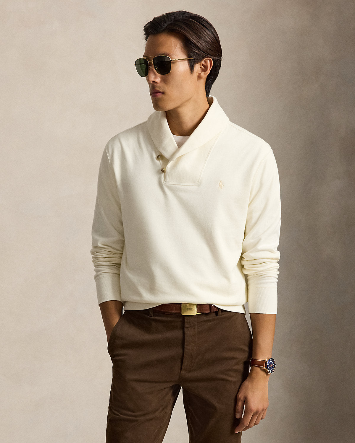 Luxury Jersey Shawl-Collar Pullover