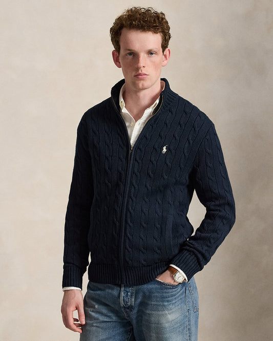 Cable-Knit Cotton Full-Zip Sweater