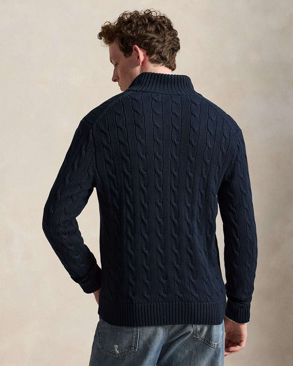 Cable-Knit Cotton Full-Zip Sweater