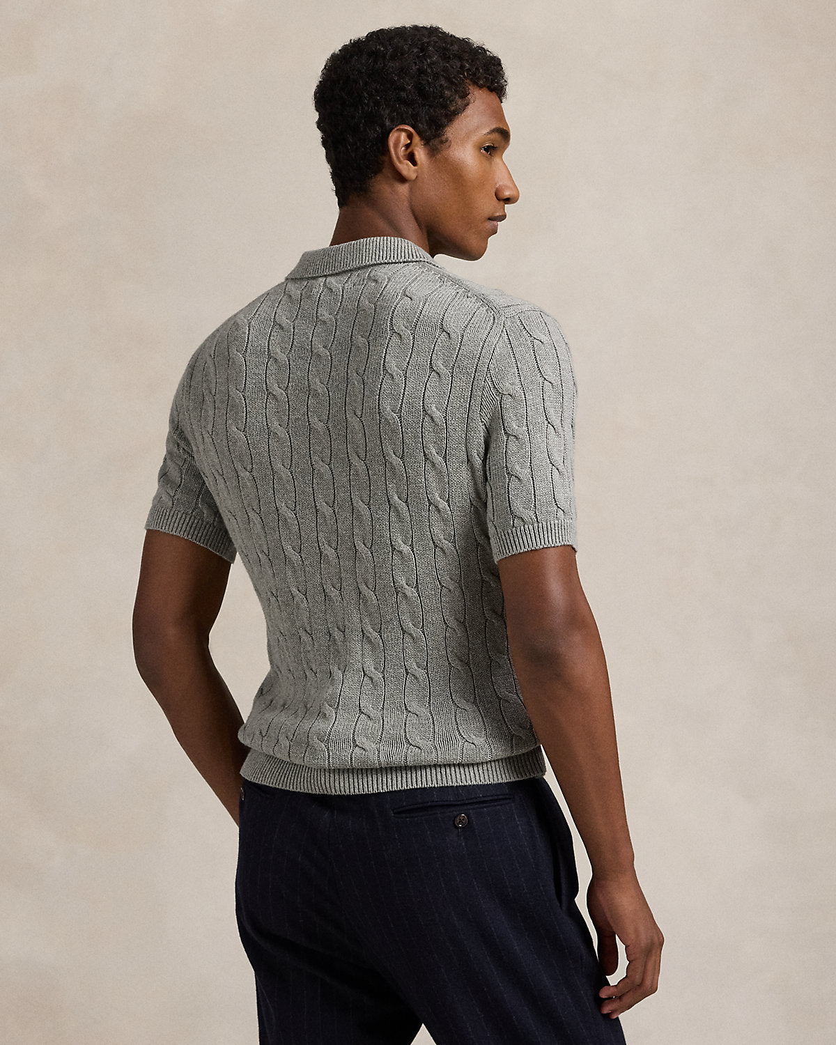 Cable-Knit Cotton Polo Sweater