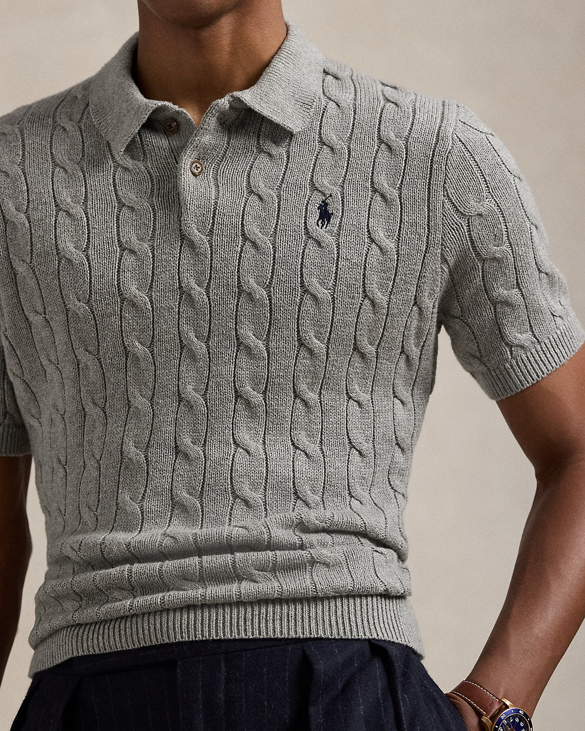 Cable-Knit Cotton Polo Sweater