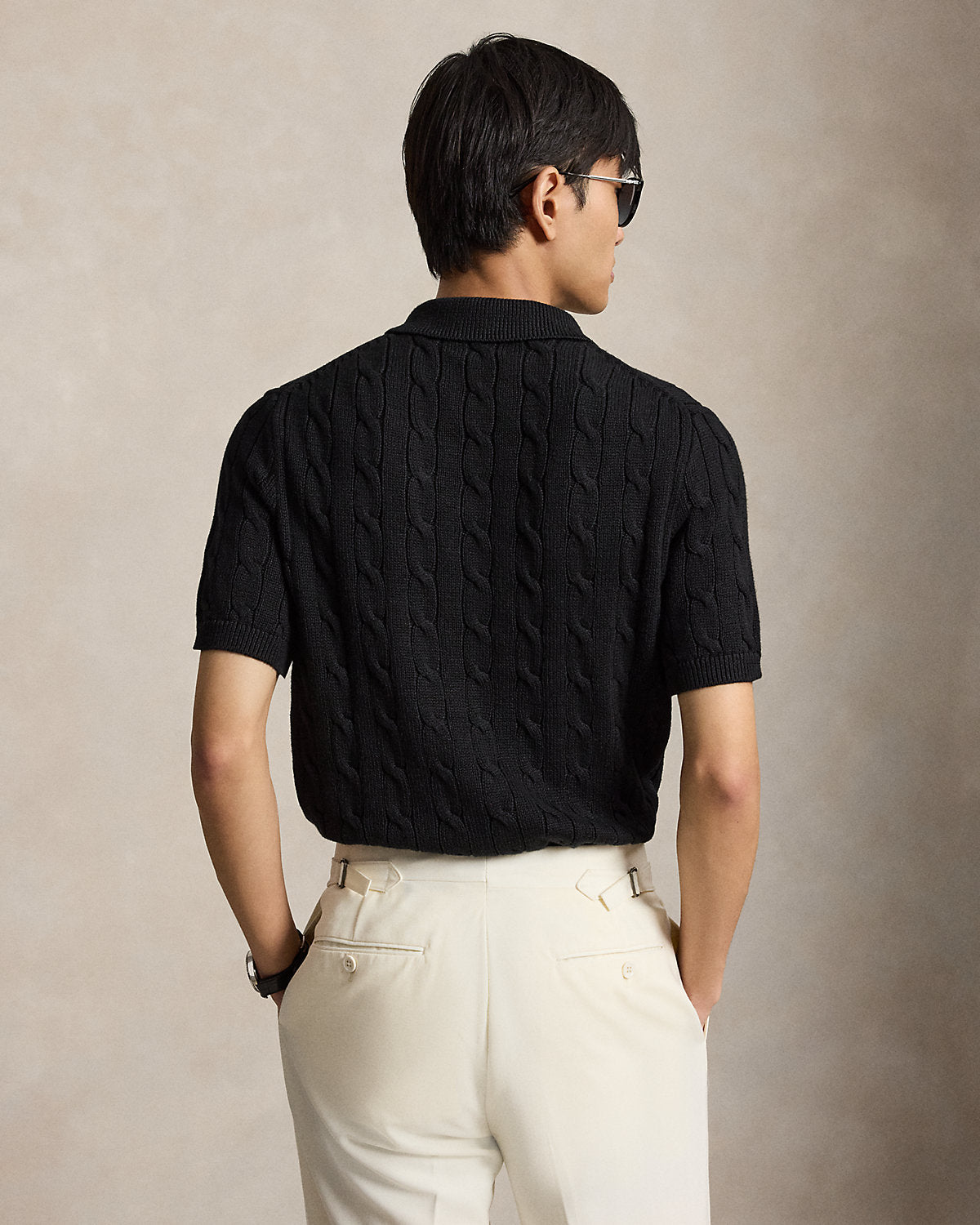 Cable-Knit Cotton Polo Sweater