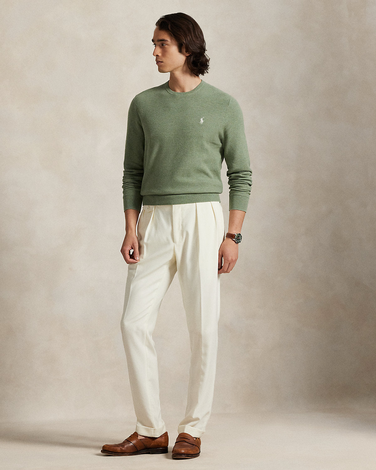 Mesh-Knit Cotton Crewneck Sweater