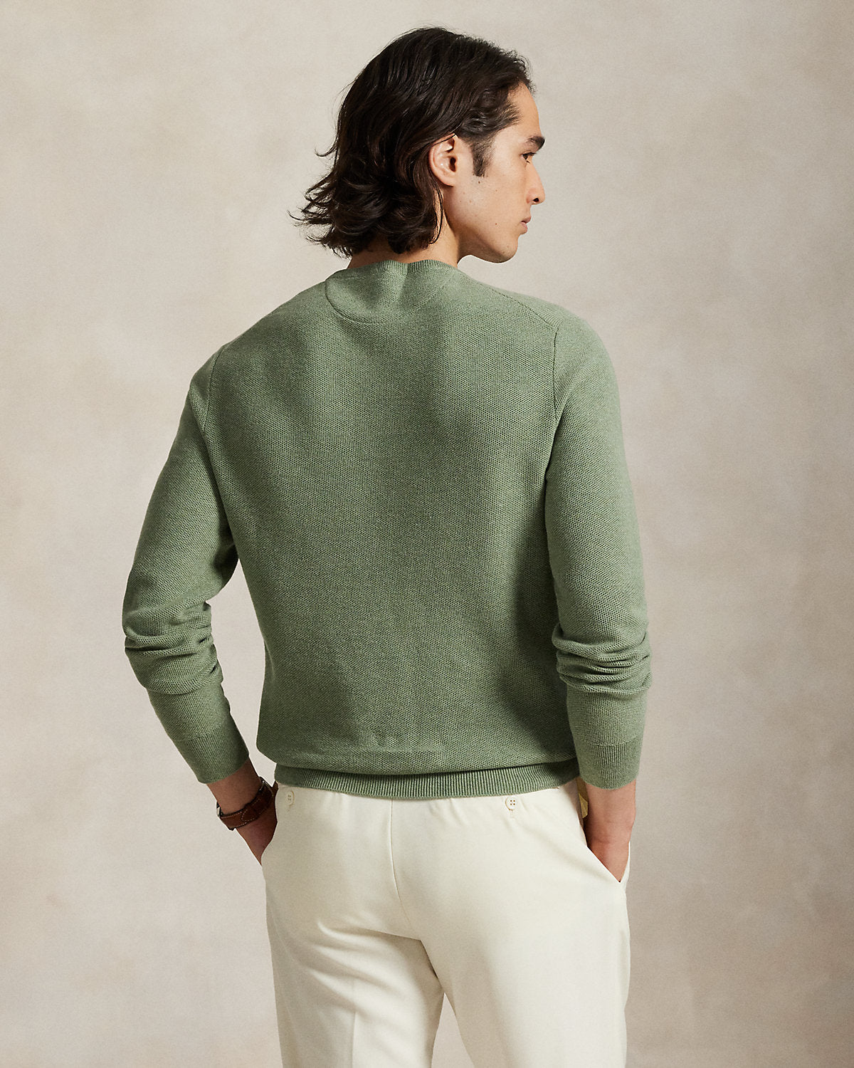 Mesh-Knit Cotton Crewneck Sweater