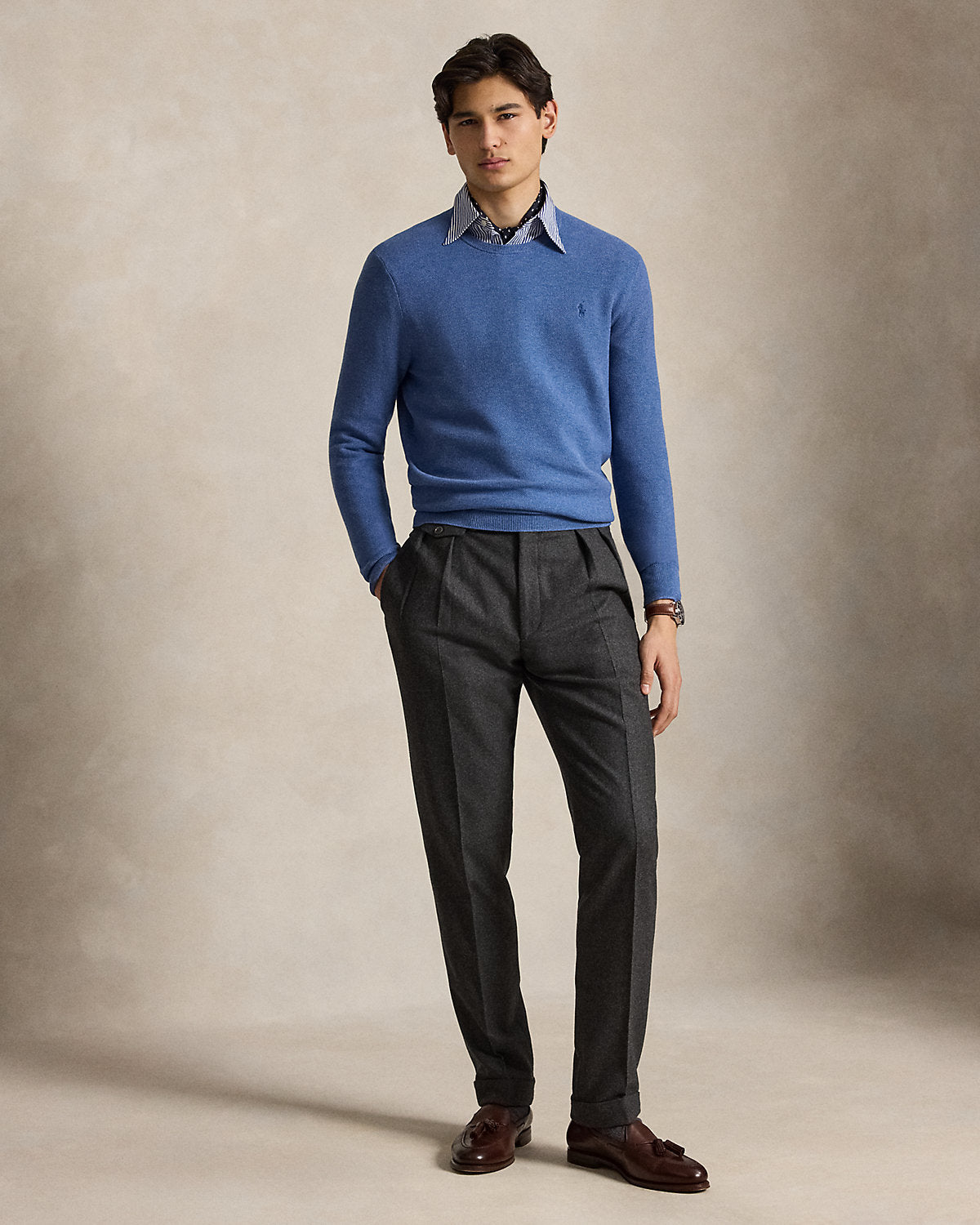 Mesh-Knit Cotton Crewneck Sweater