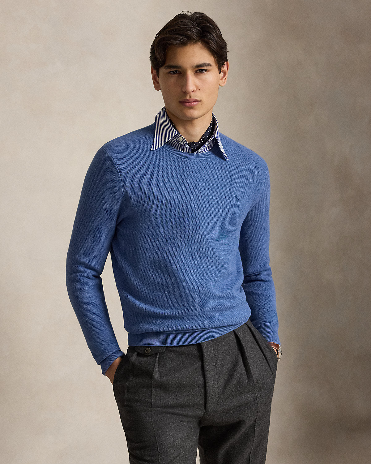 Mesh-Knit Cotton Crewneck Sweater