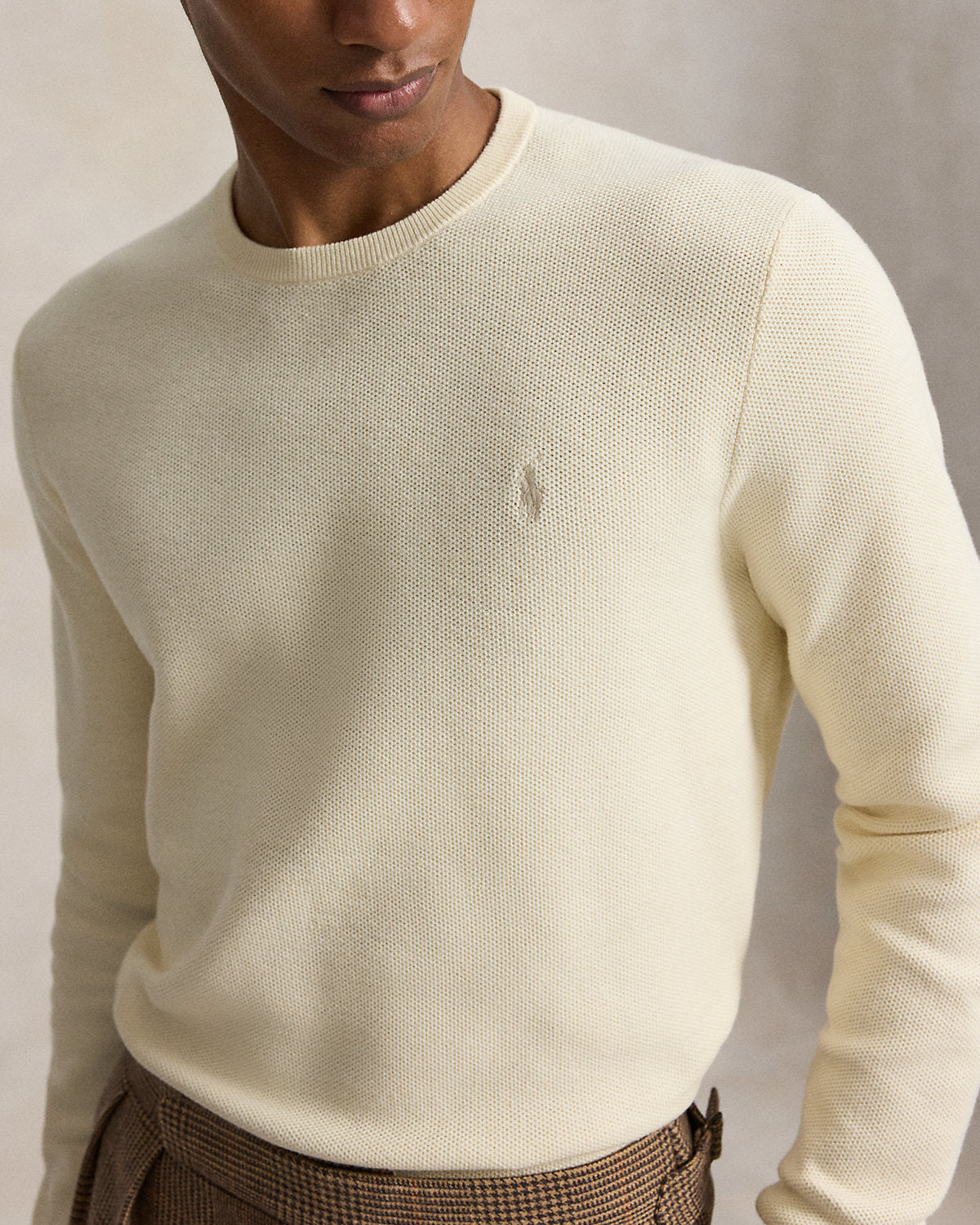 Mesh-Knit Cotton Crewneck Sweater