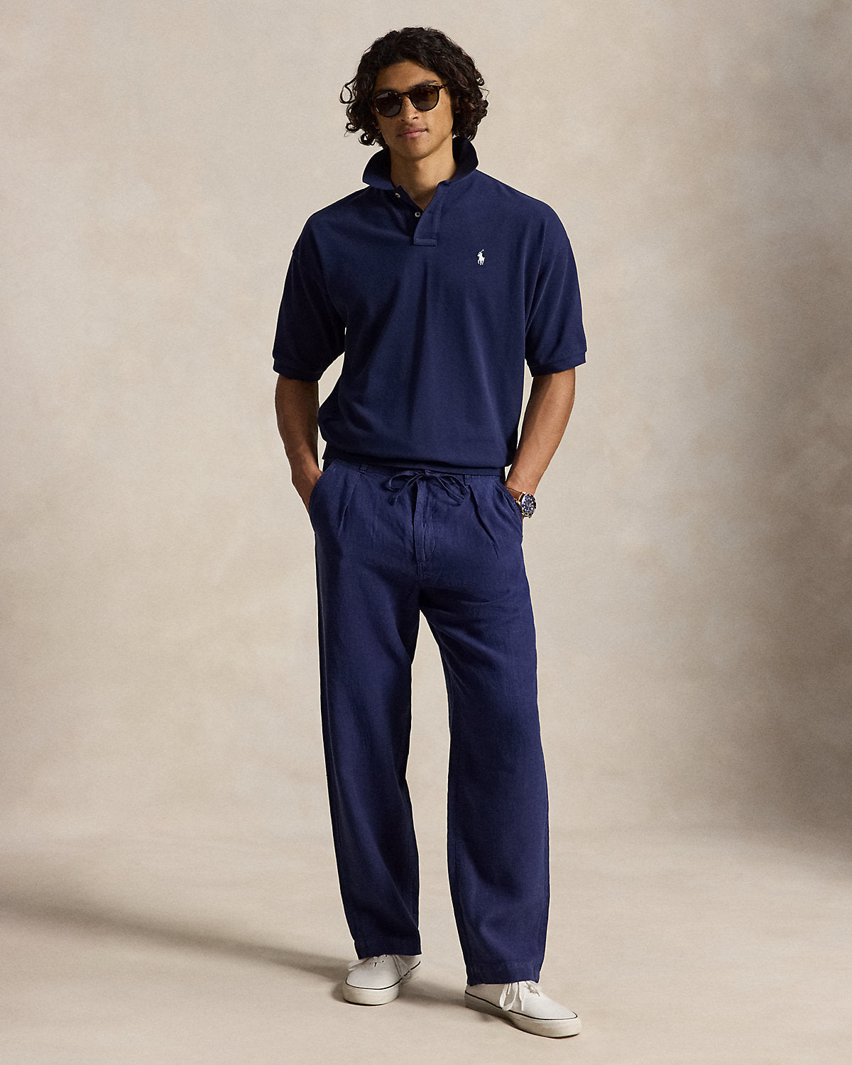Lateef Relaxed Fit Pleated Linen Pant