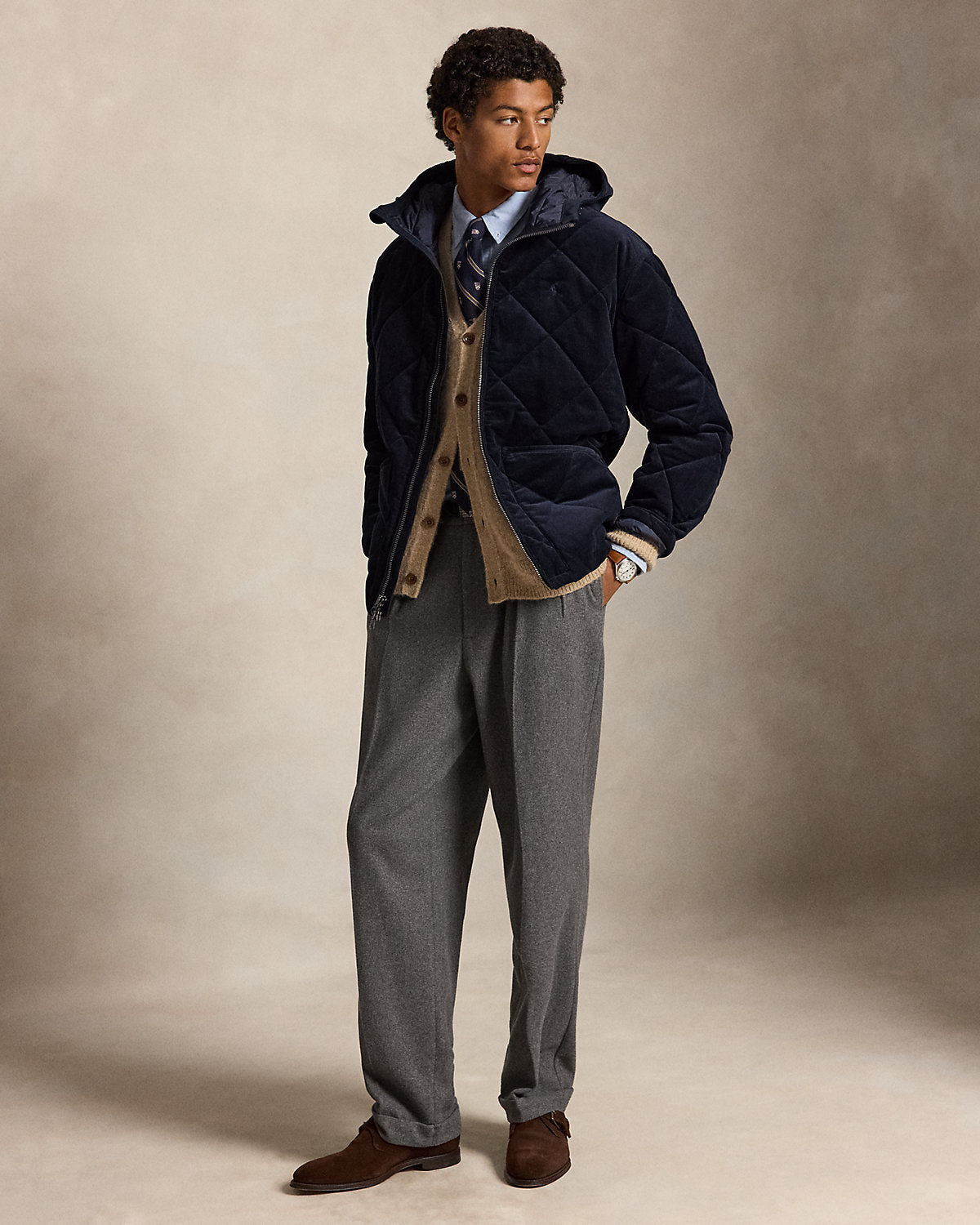 Quilted Corduroy Hooded Jacket