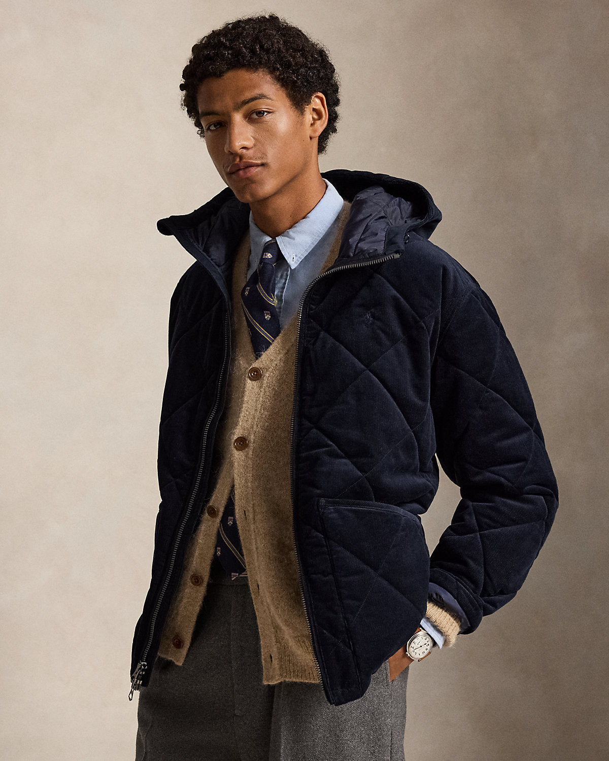 Quilted Corduroy Hooded Jacket