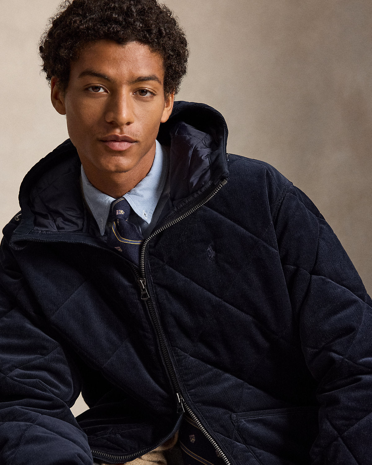Quilted Corduroy Hooded Jacket