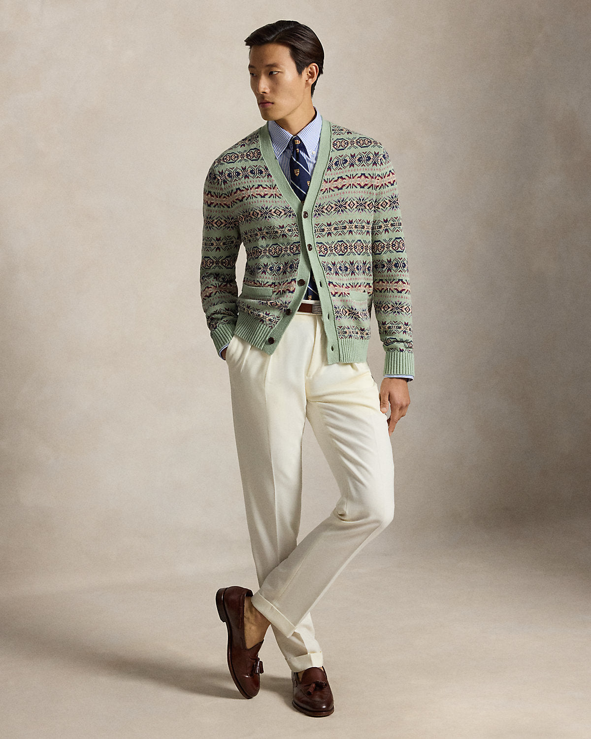 Fair Isle Linen-Cotton Cardigan