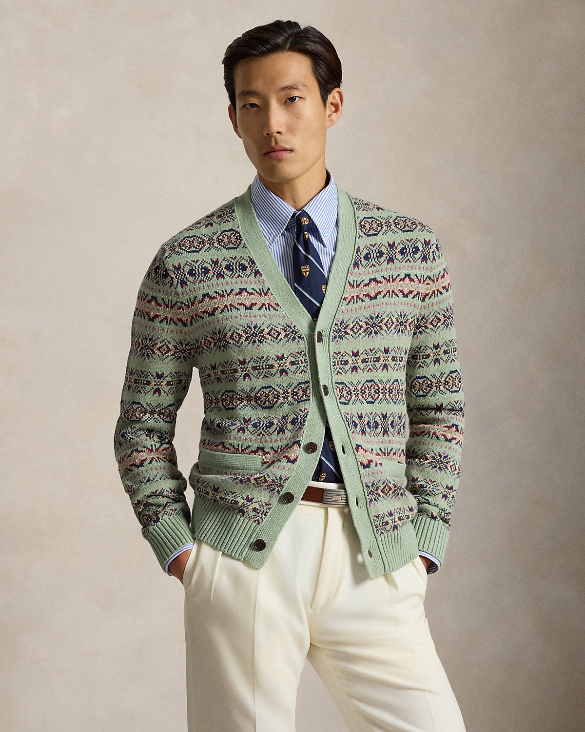 Fair Isle Linen-Cotton Cardigan
