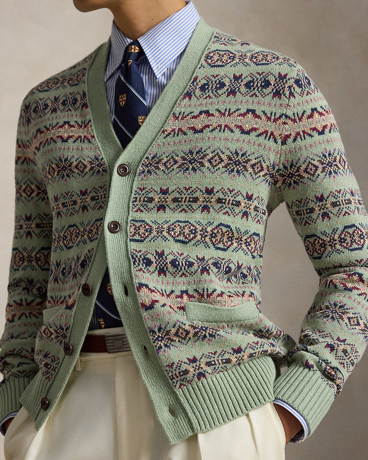 Fair Isle Linen-Cotton Cardigan