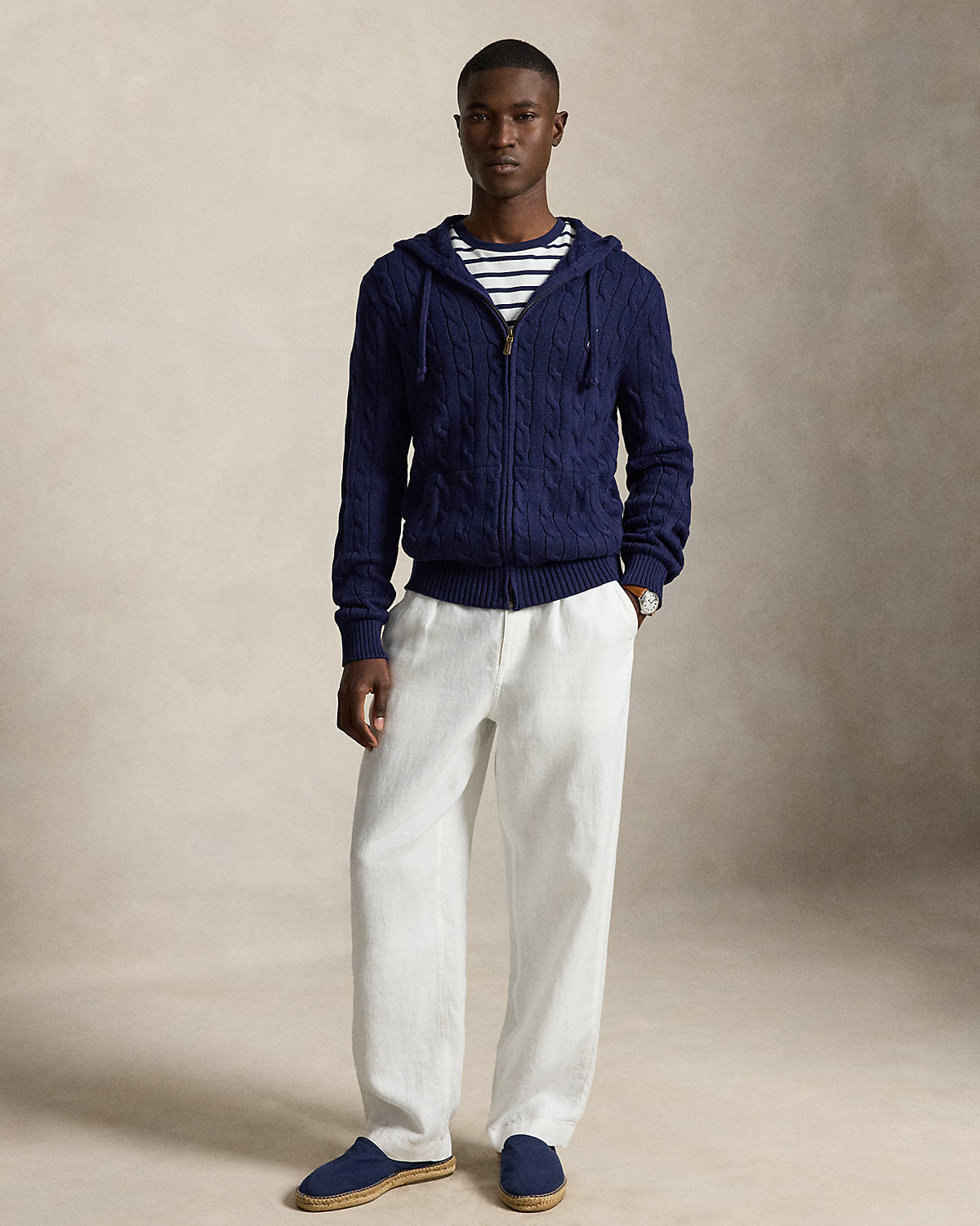 Cable-Knit Cotton Hooded Sweater