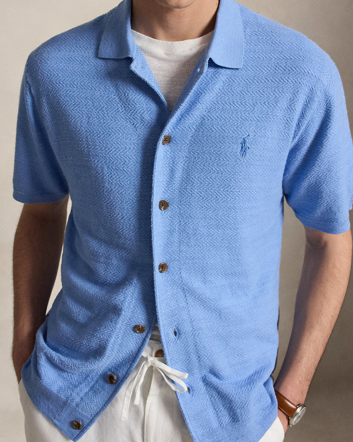 Cotton-Linen Camp Shirt Sweater