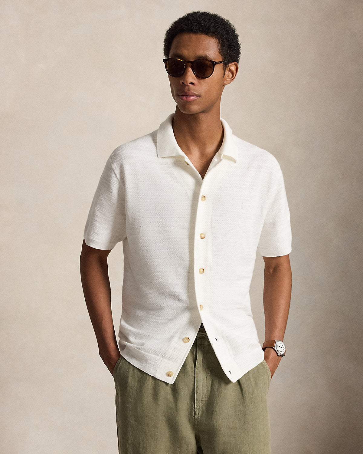 Cotton-Linen Camp Shirt Sweater