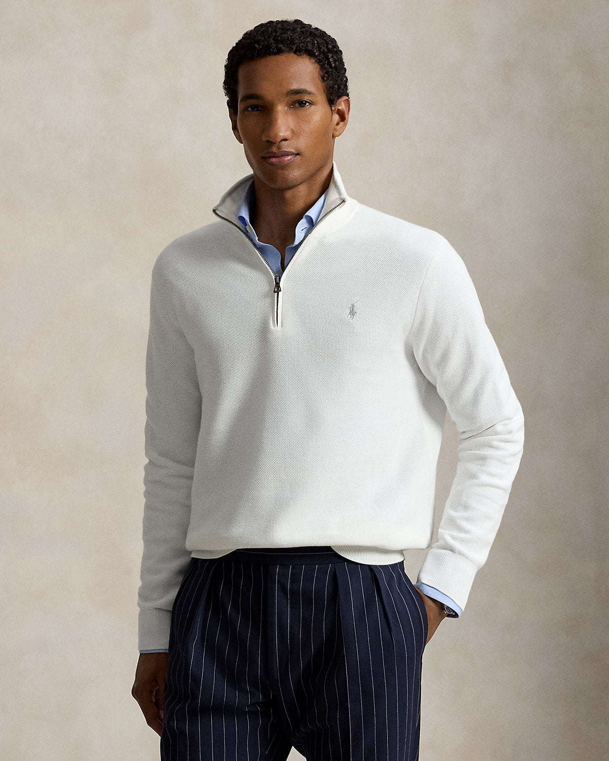 Mesh-Knit Cotton Quarter-Zip Sweater