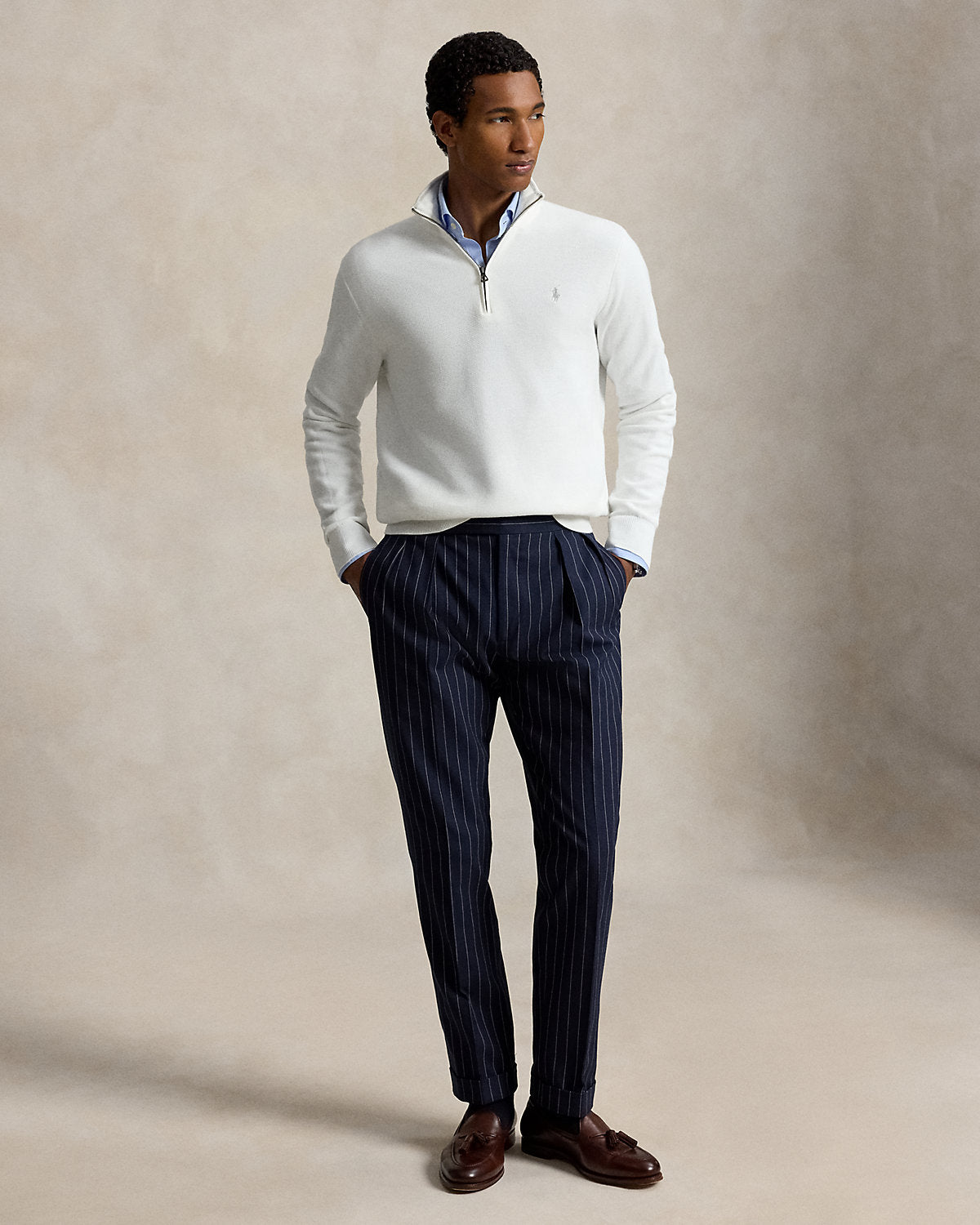 Mesh-Knit Cotton Quarter-Zip Sweater