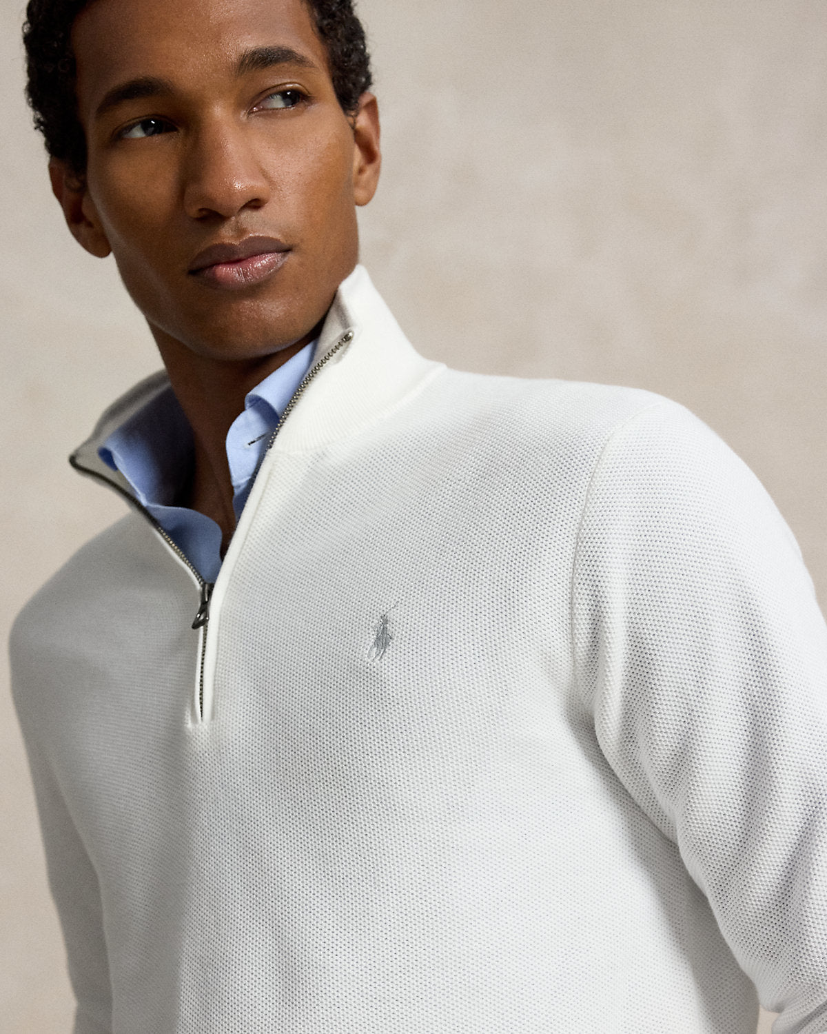 Mesh-Knit Cotton Quarter-Zip Sweater