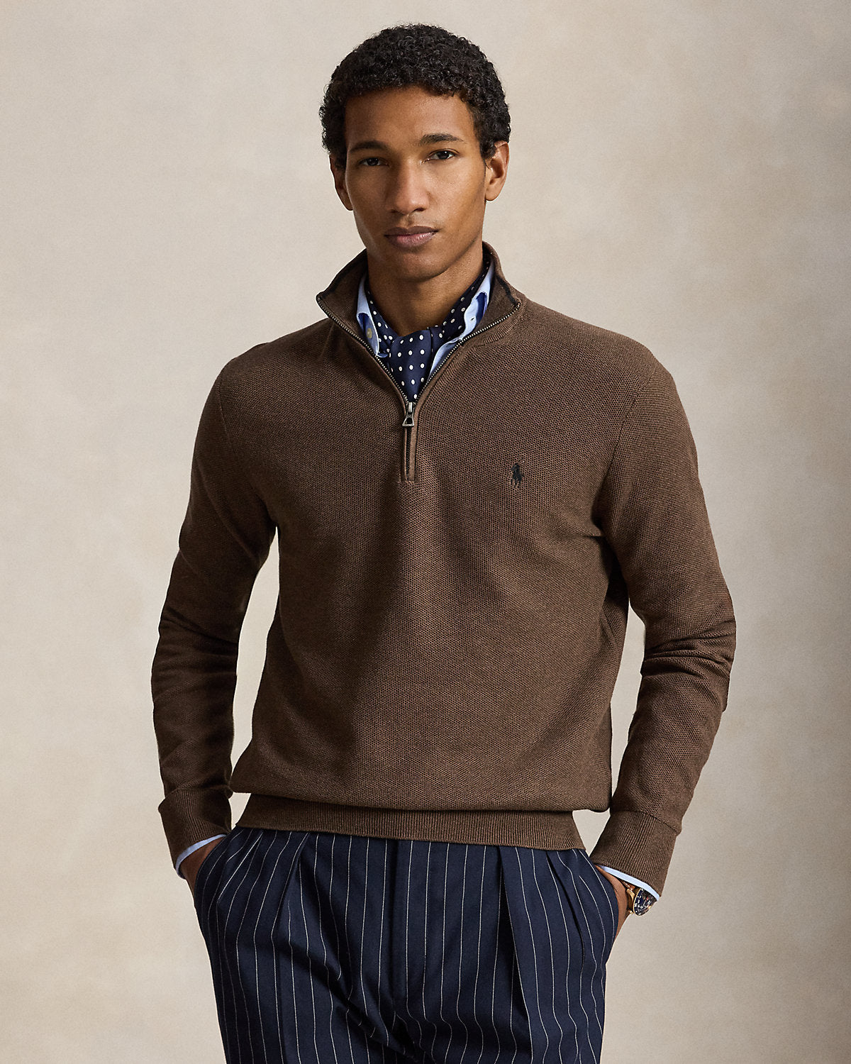 Mesh-Knit Cotton Quarter-Zip Sweater