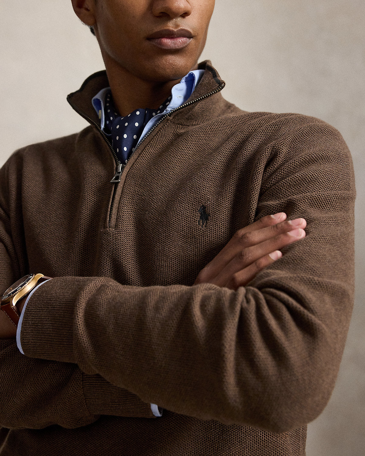 Mesh-Knit Cotton Quarter-Zip Sweater