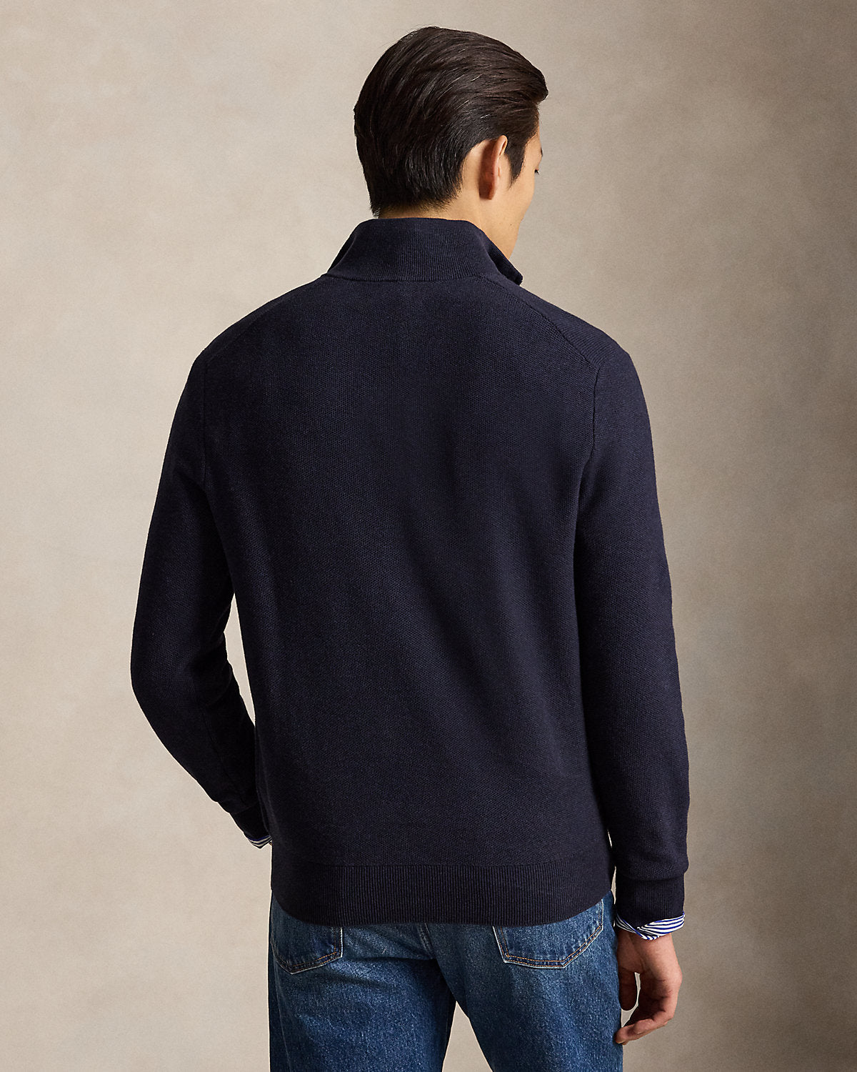 Mesh-Knit Cotton Quarter-Zip Sweater