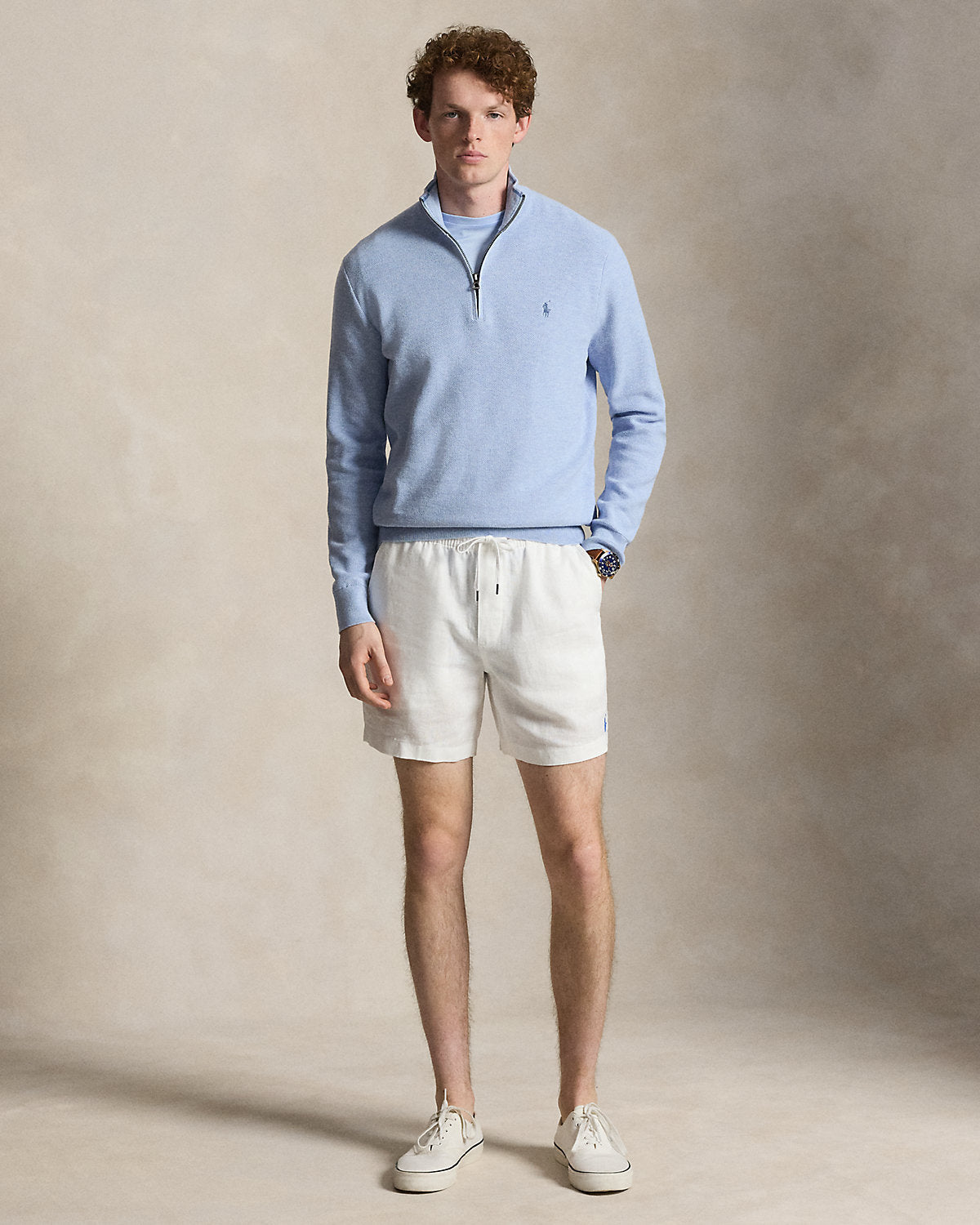 Mesh-Knit Cotton Quarter-Zip Sweater