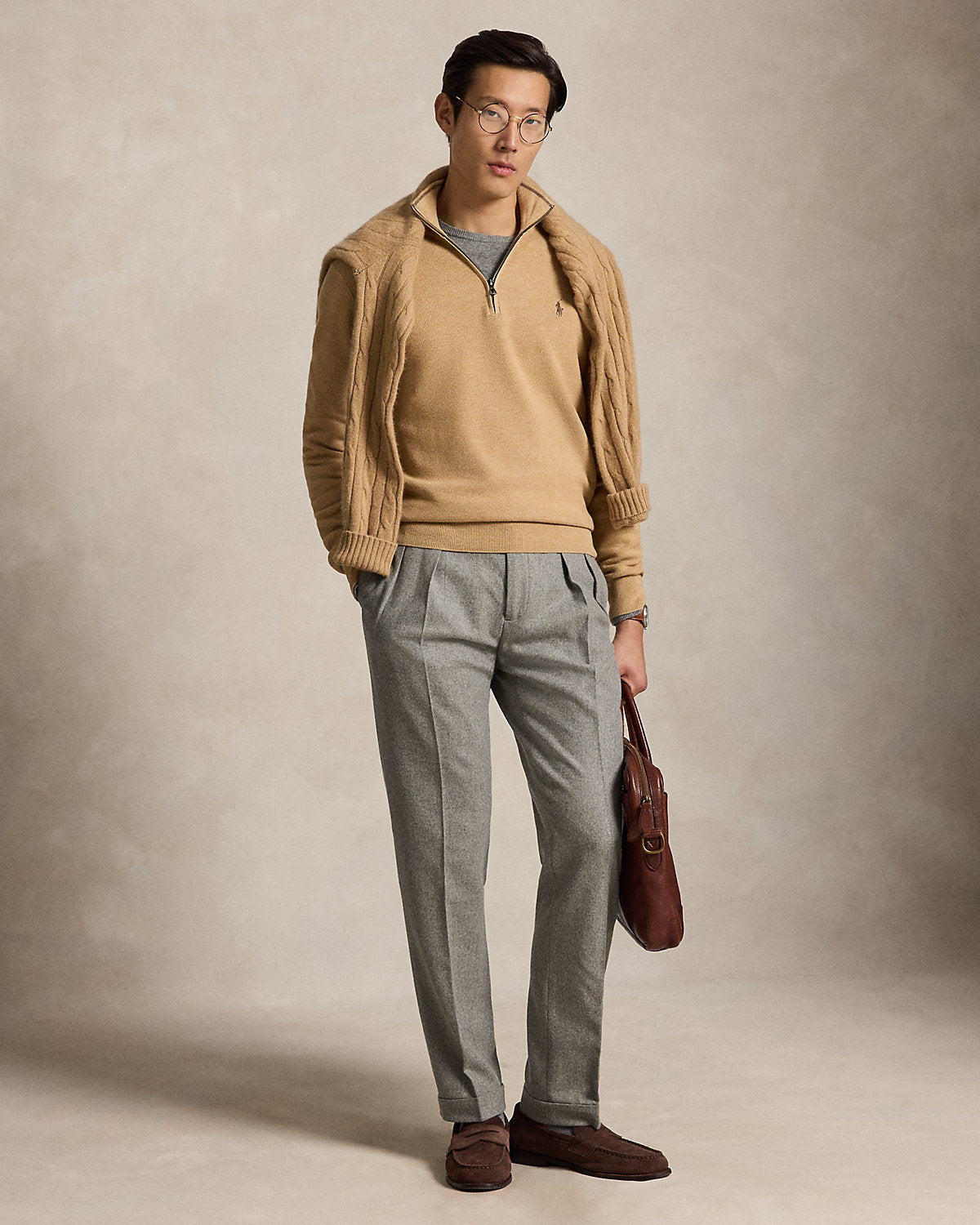 Mesh-Knit Cotton Quarter-Zip Sweater