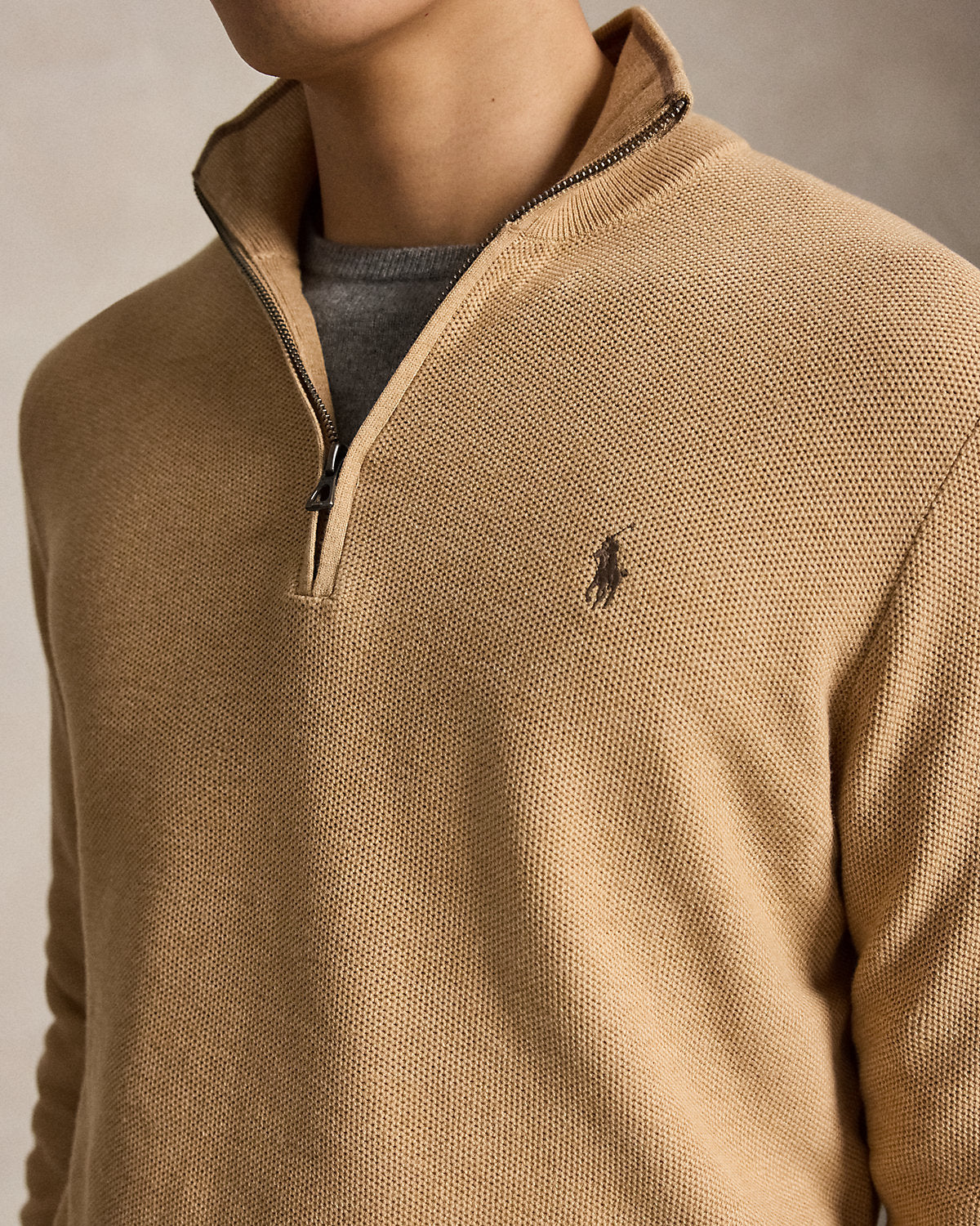Mesh-Knit Cotton Quarter-Zip Sweater