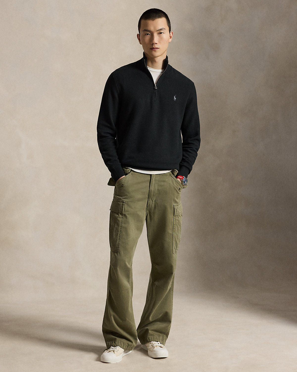 Mesh-Knit Cotton Quarter-Zip Sweater