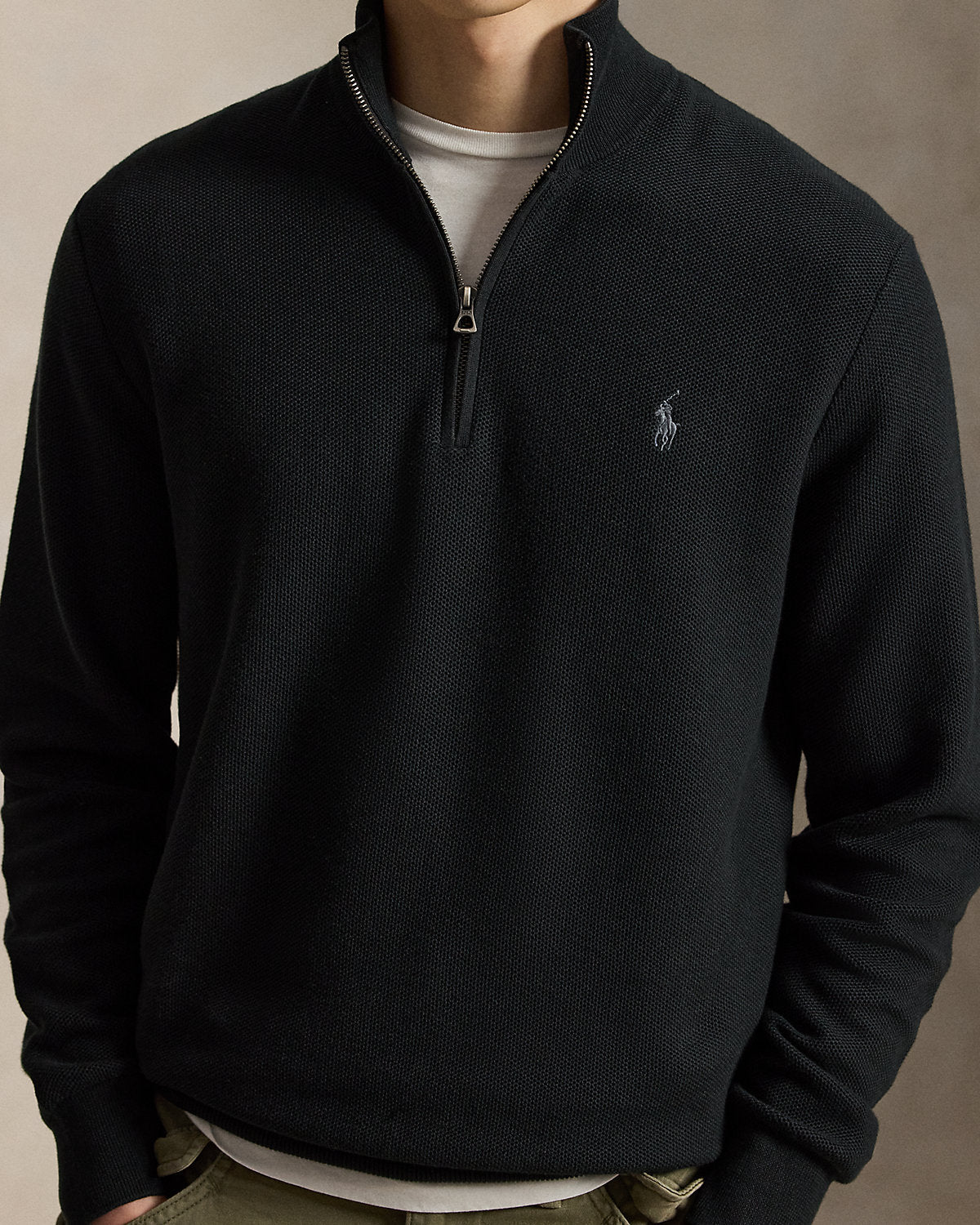Mesh-Knit Cotton Quarter-Zip Sweater