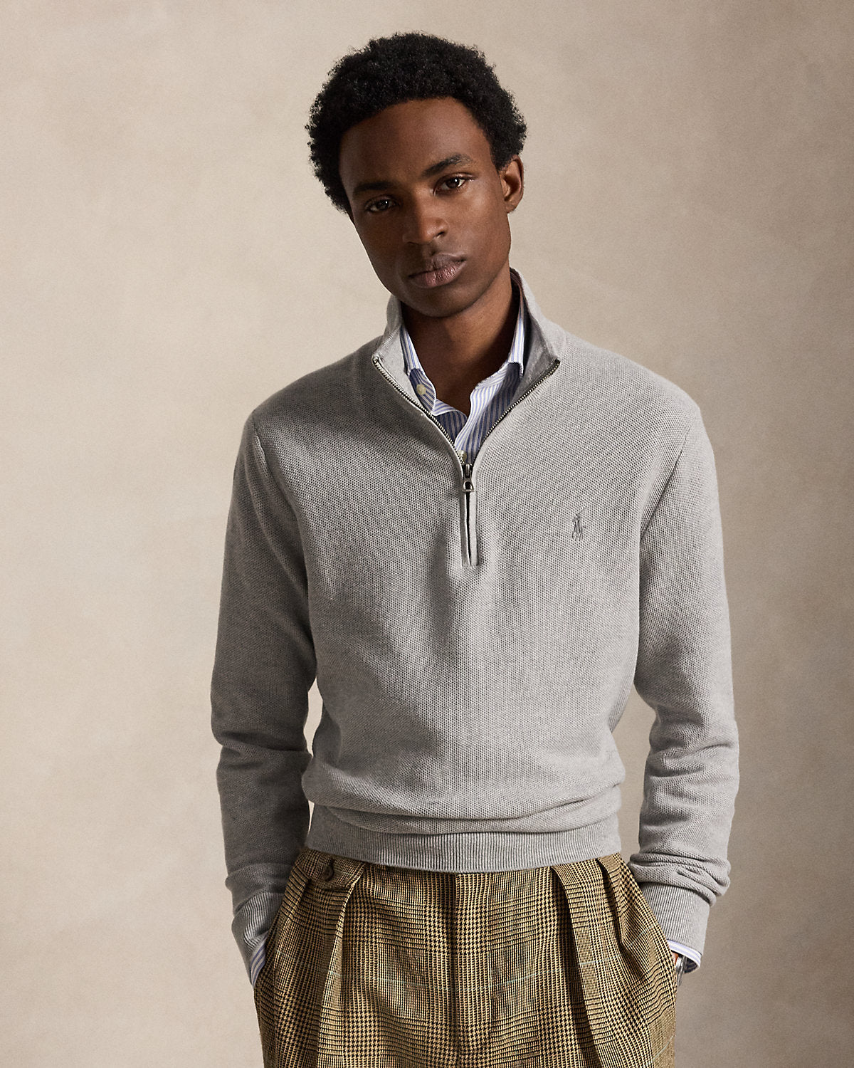 Mesh-Knit Cotton Quarter-Zip Sweater
