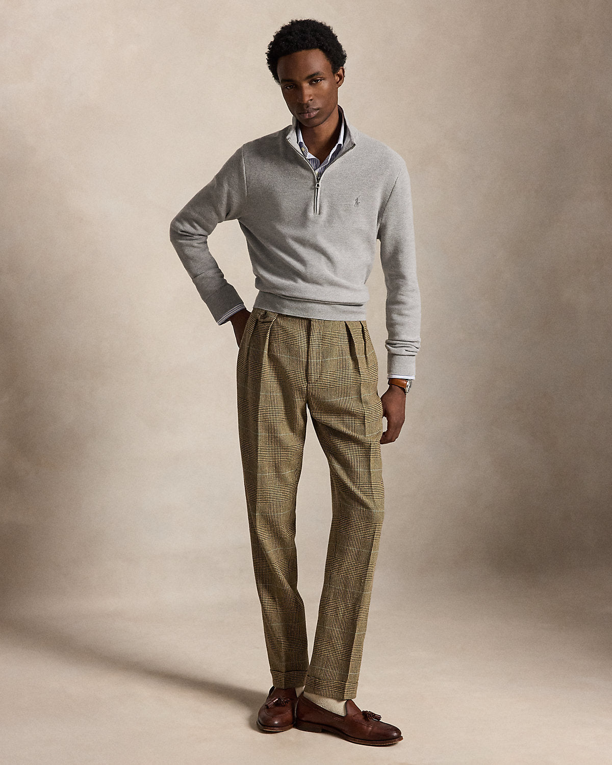 Mesh-Knit Cotton Quarter-Zip Sweater