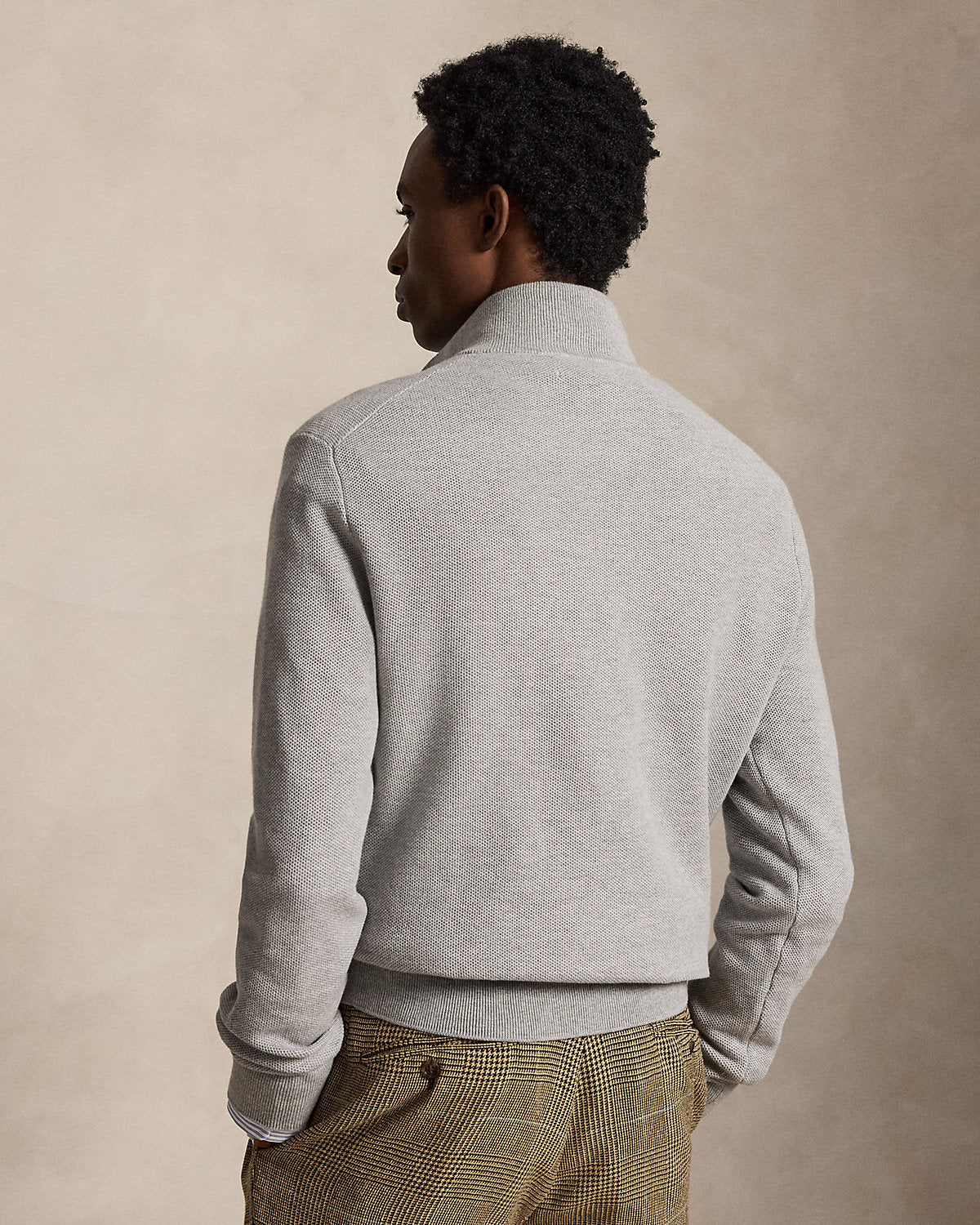 Mesh-Knit Cotton Quarter-Zip Sweater