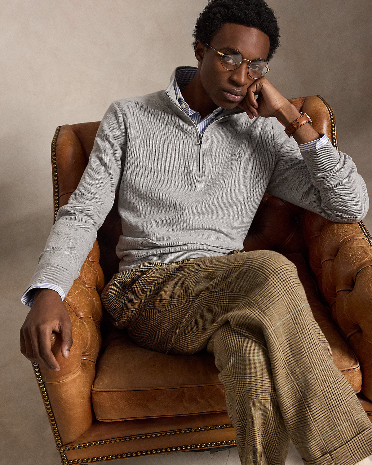 Mesh-Knit Cotton Quarter-Zip Sweater
