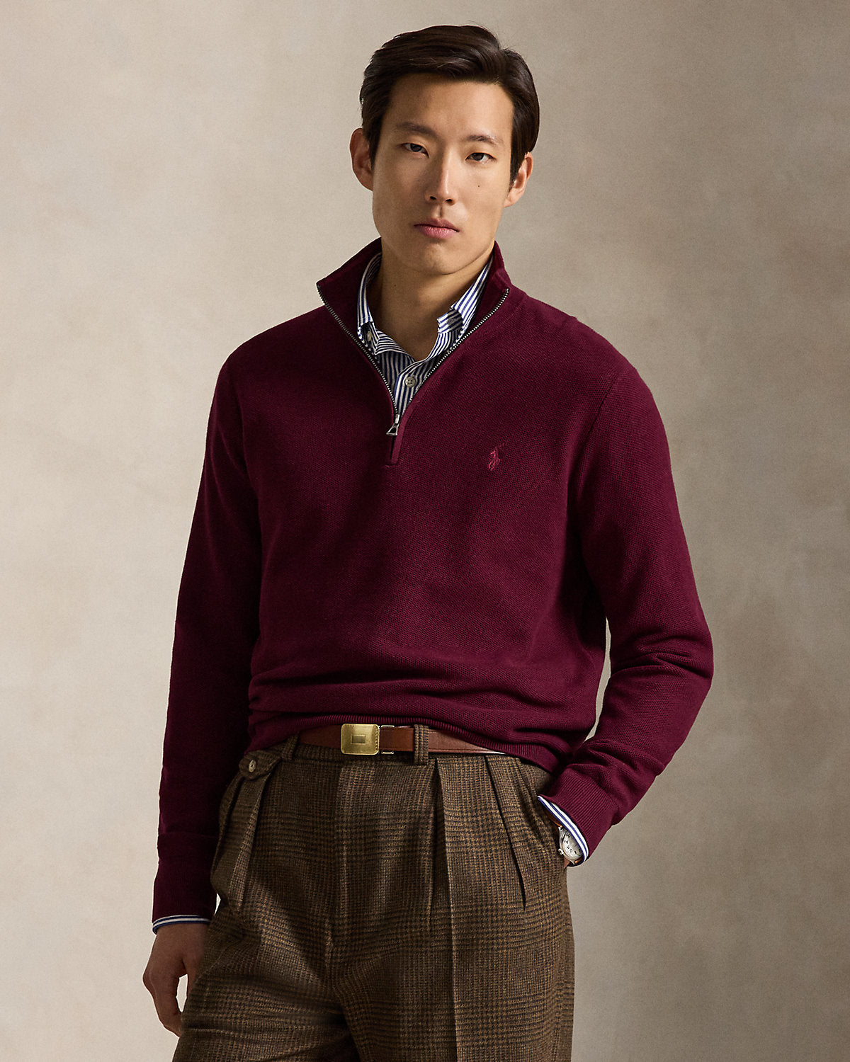 Mesh-Knit Cotton Quarter-Zip Sweater