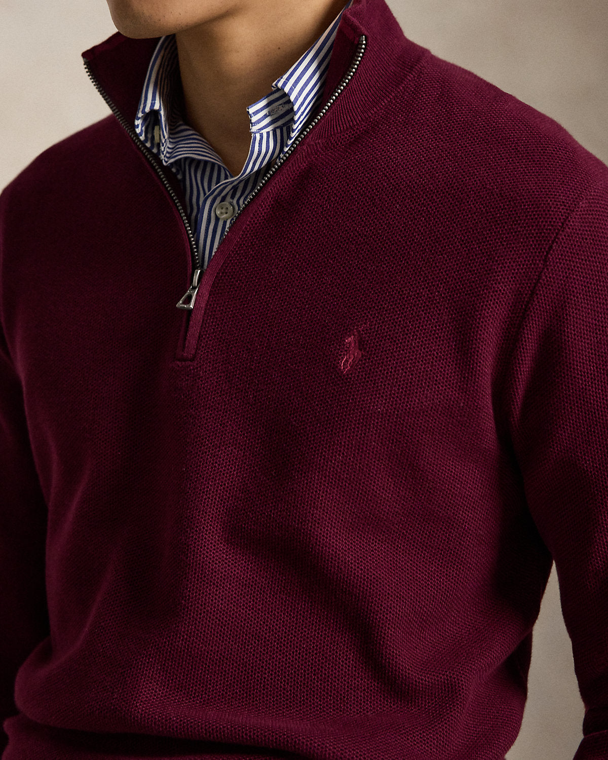 Mesh-Knit Cotton Quarter-Zip Sweater