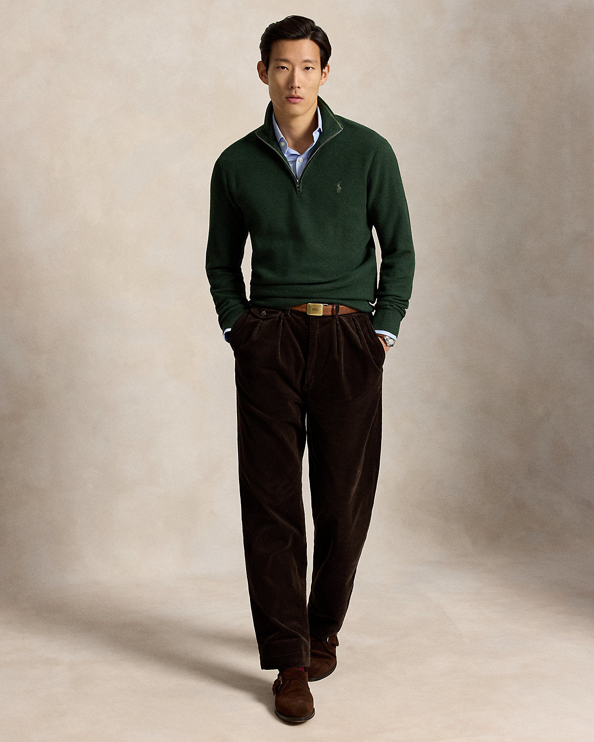 Mesh-Knit Cotton Quarter-Zip Sweater