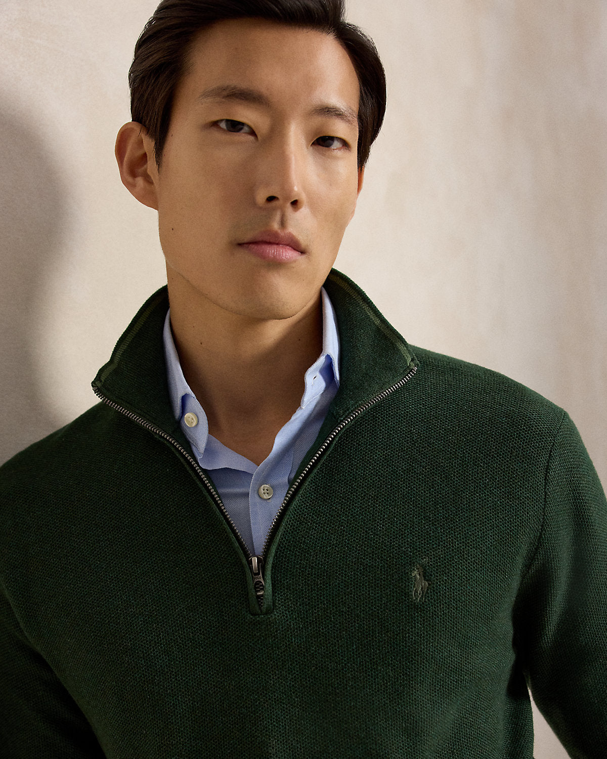 Mesh-Knit Cotton Quarter-Zip Sweater