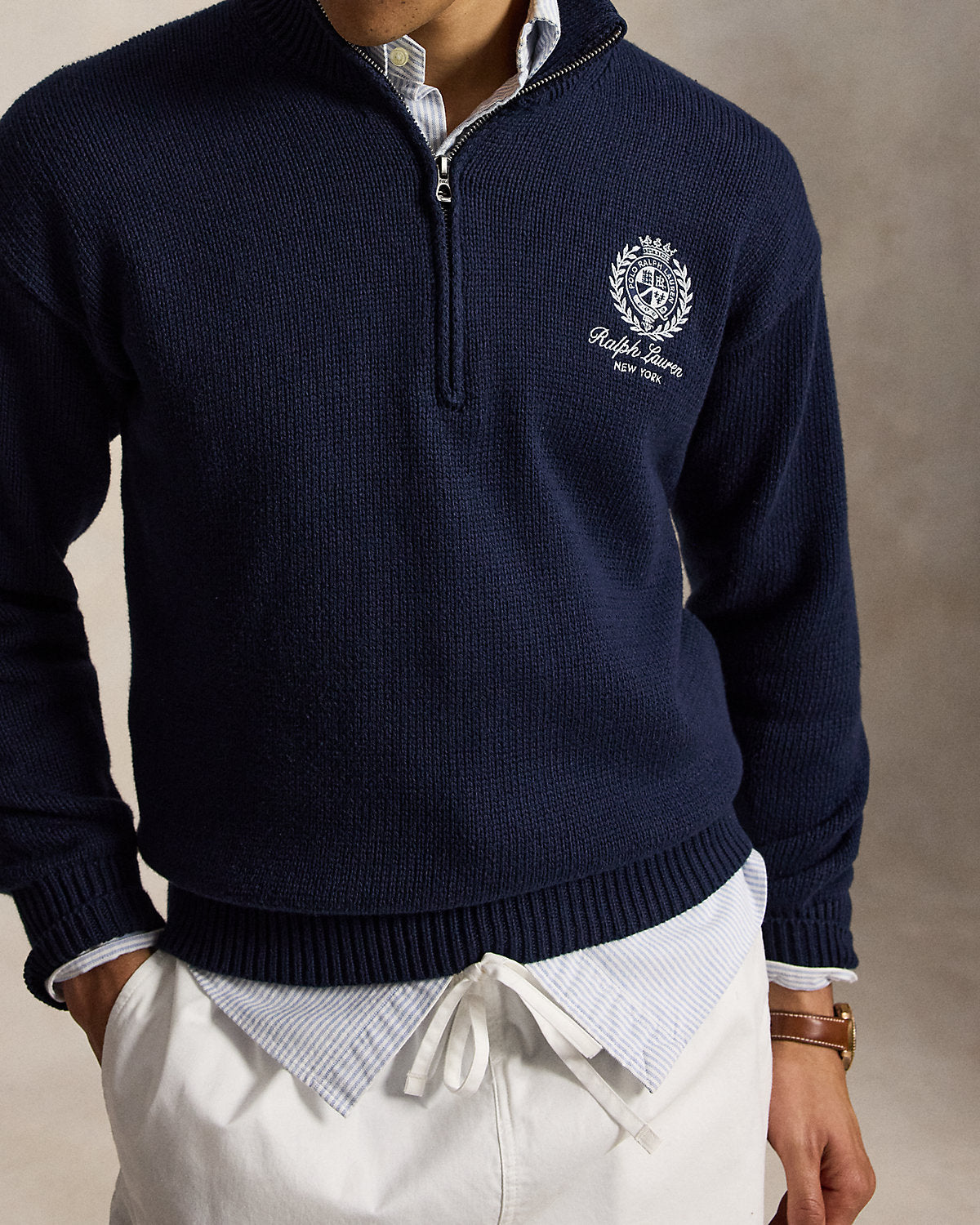 Relaxed Fit Cotton Quarter-Zip Sweater