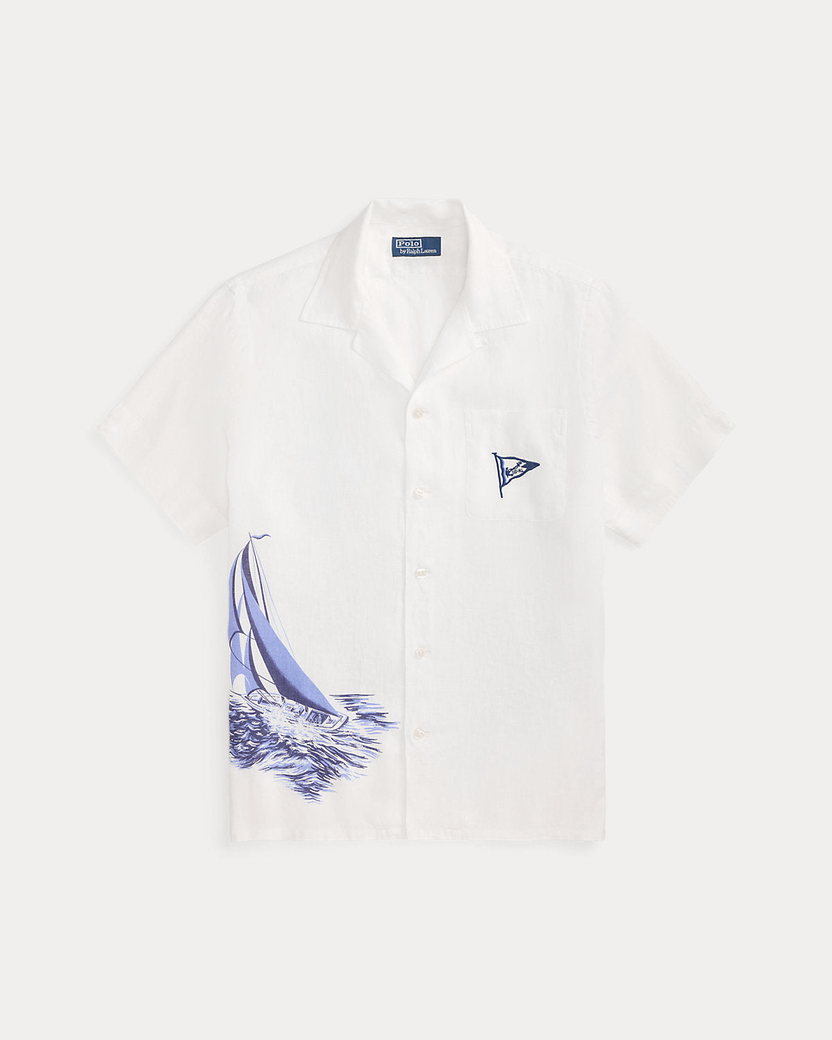 Classic Fit Nautical Linen Camp Shirt