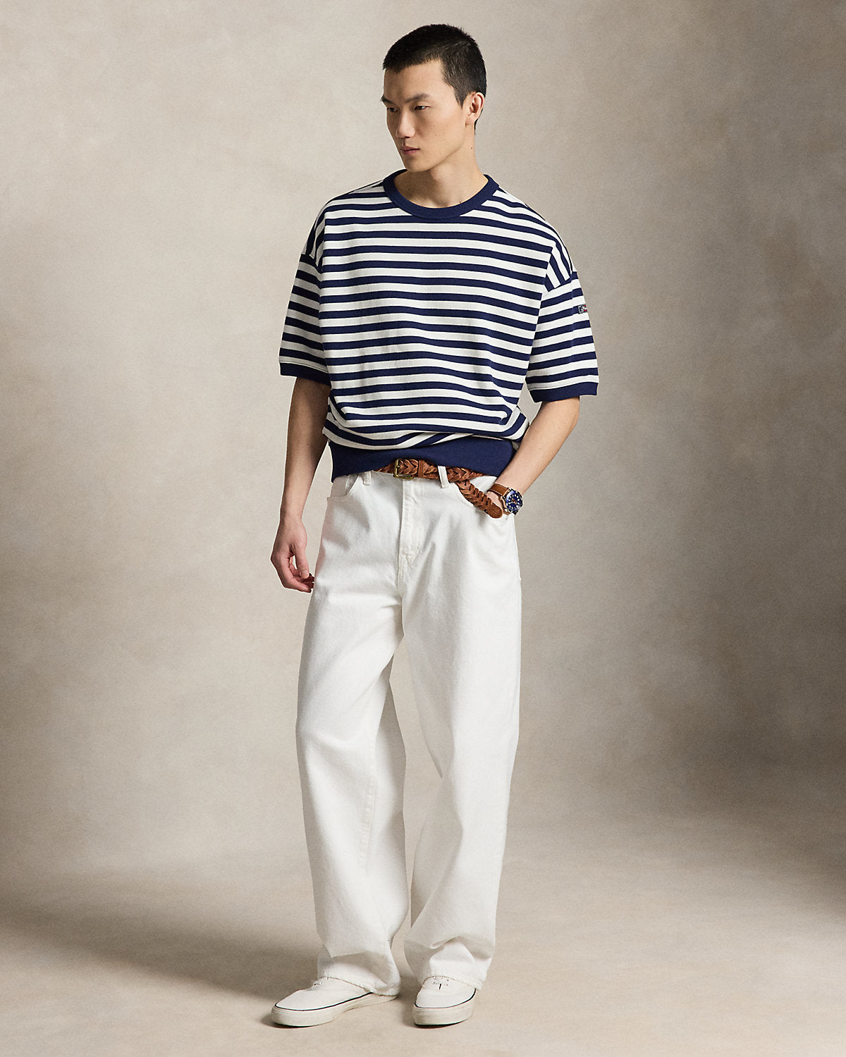 Relaxed Fit Striped Fleece Sweatshirt