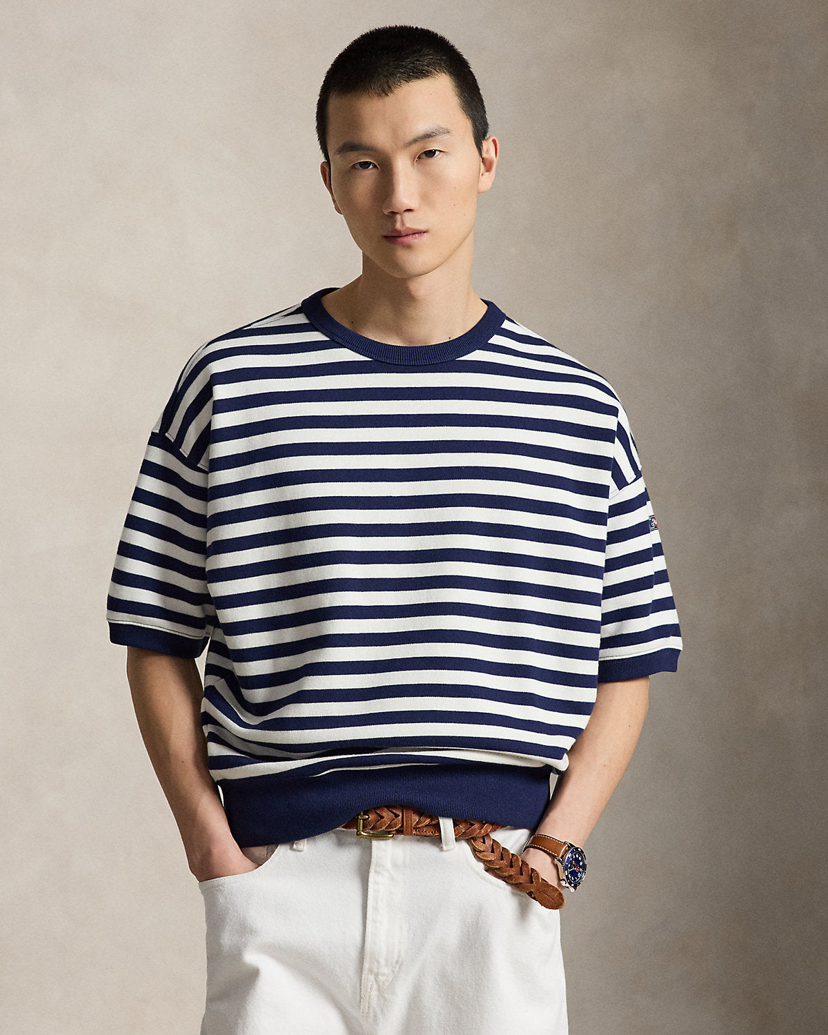 Relaxed Fit Striped Fleece Sweatshirt