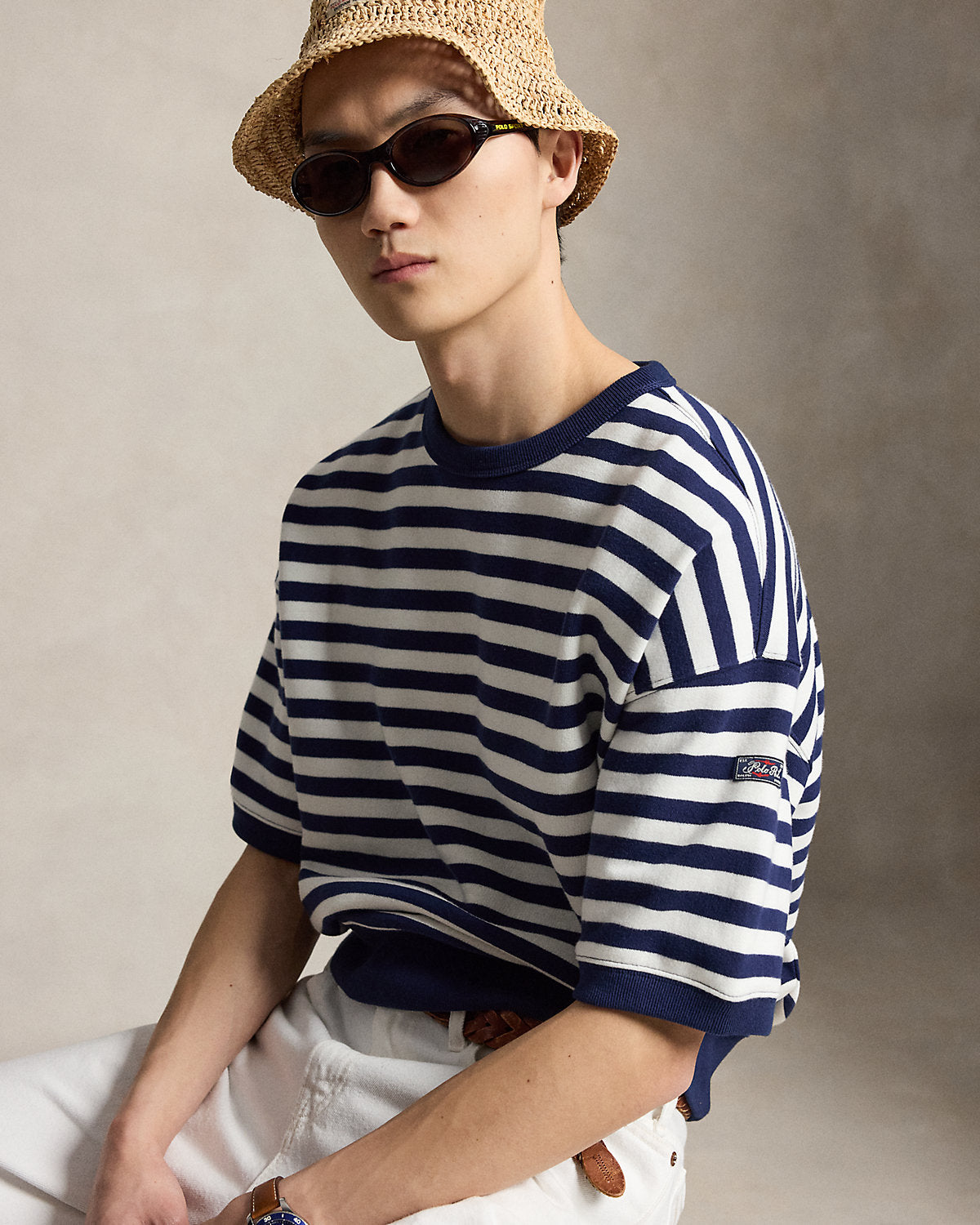 Relaxed Fit Striped Fleece Sweatshirt