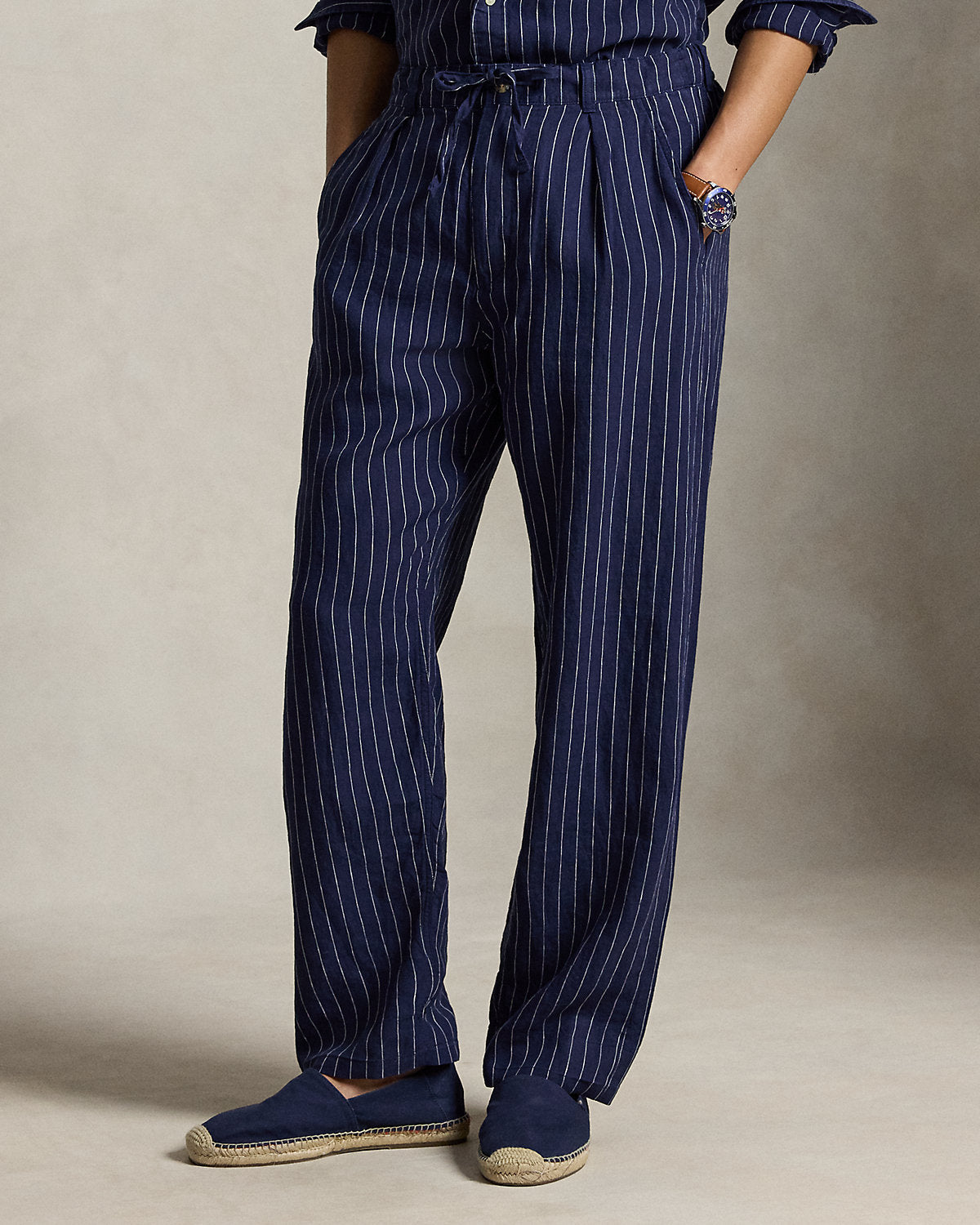 Lateef Relaxed Fit Striped Linen Pant