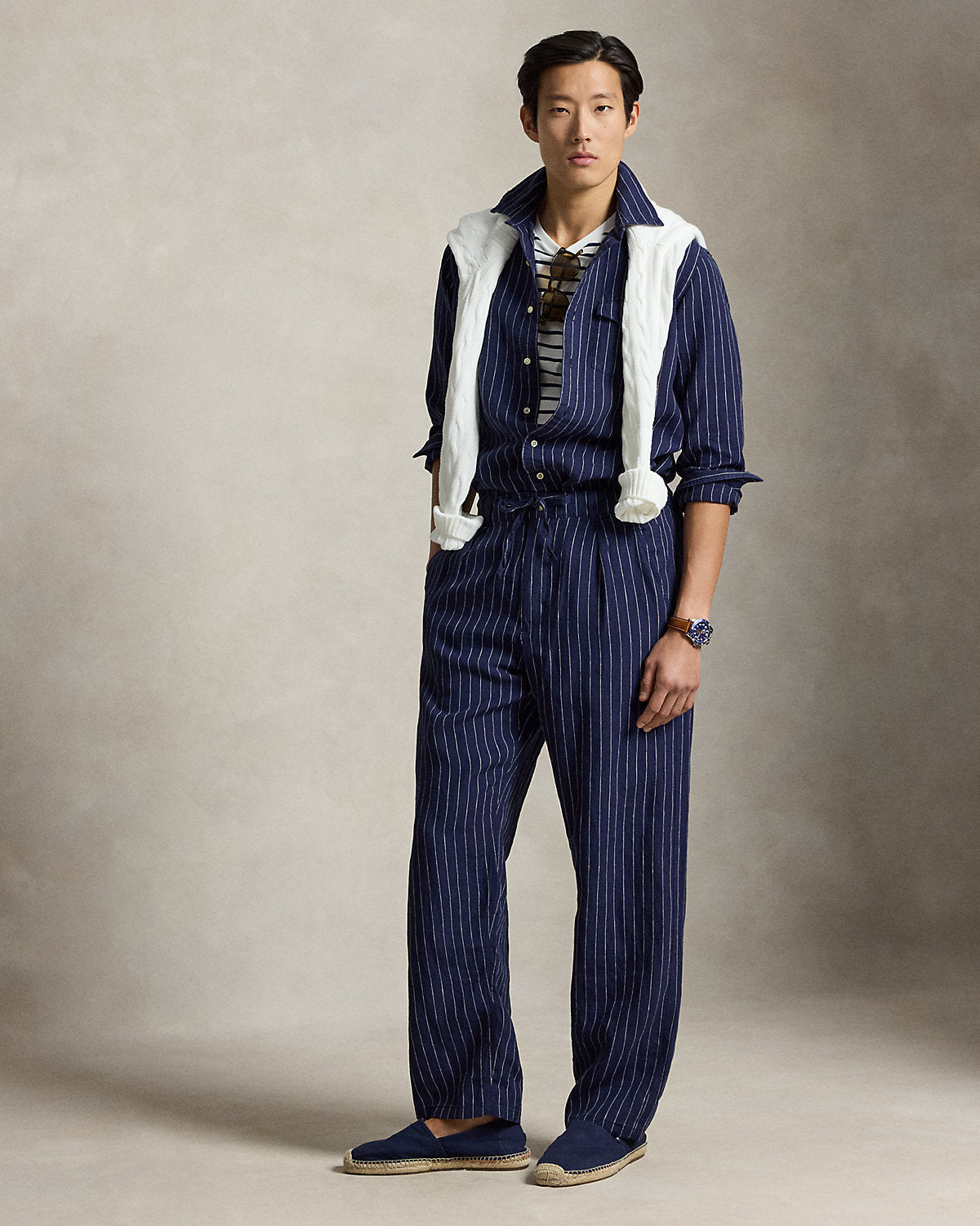 Lateef Relaxed Fit Striped Linen Pant