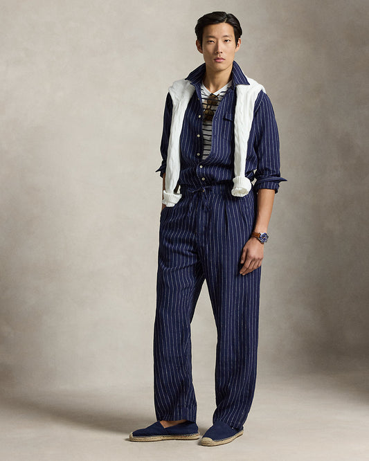Lateef Relaxed Fit Striped Linen Pant